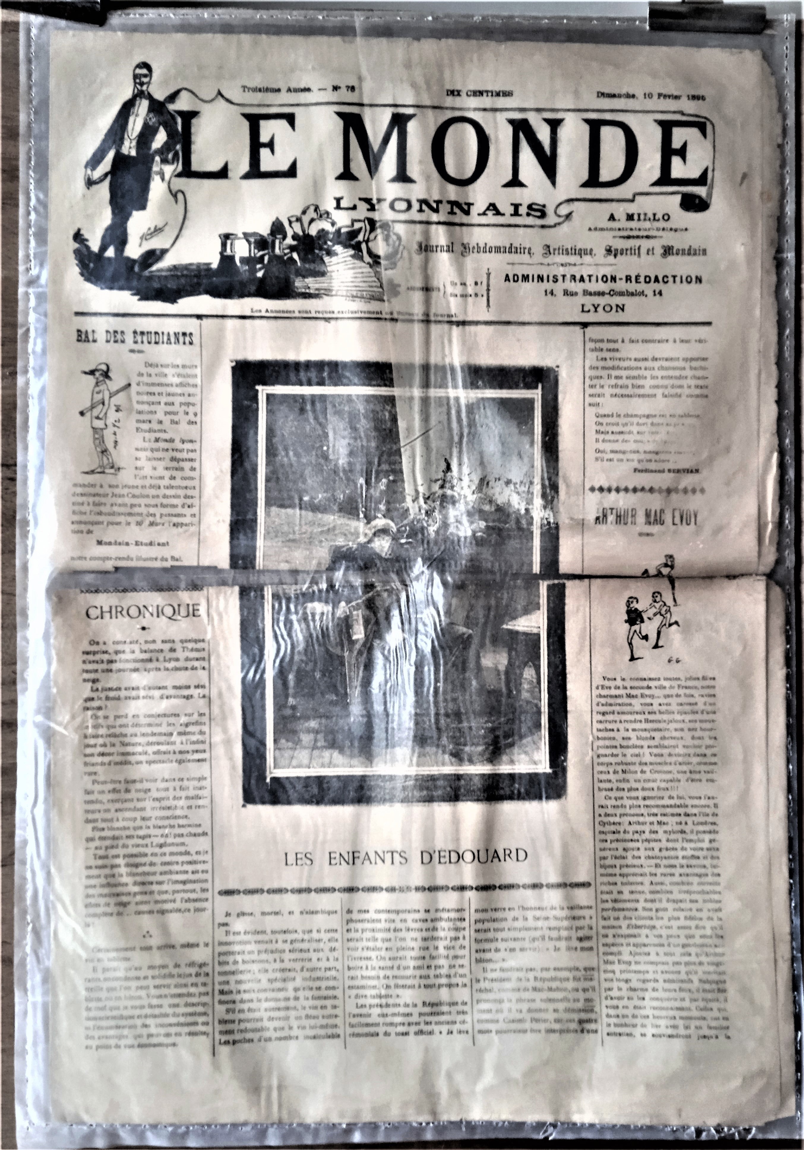 N°Jn 78     Authentique journal Le Monde Lyonnais 3e Année  N° 78 Du 10 Février 1896            occasion