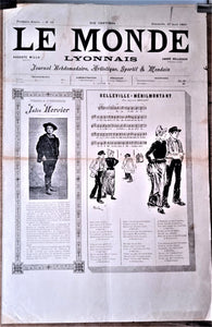 N°Jn 10   Authentique journal Le Monde Lyonnais 1e Année  N° 10  Du 27 Août 1893*  Partition d' Aristide Bruant   occasion