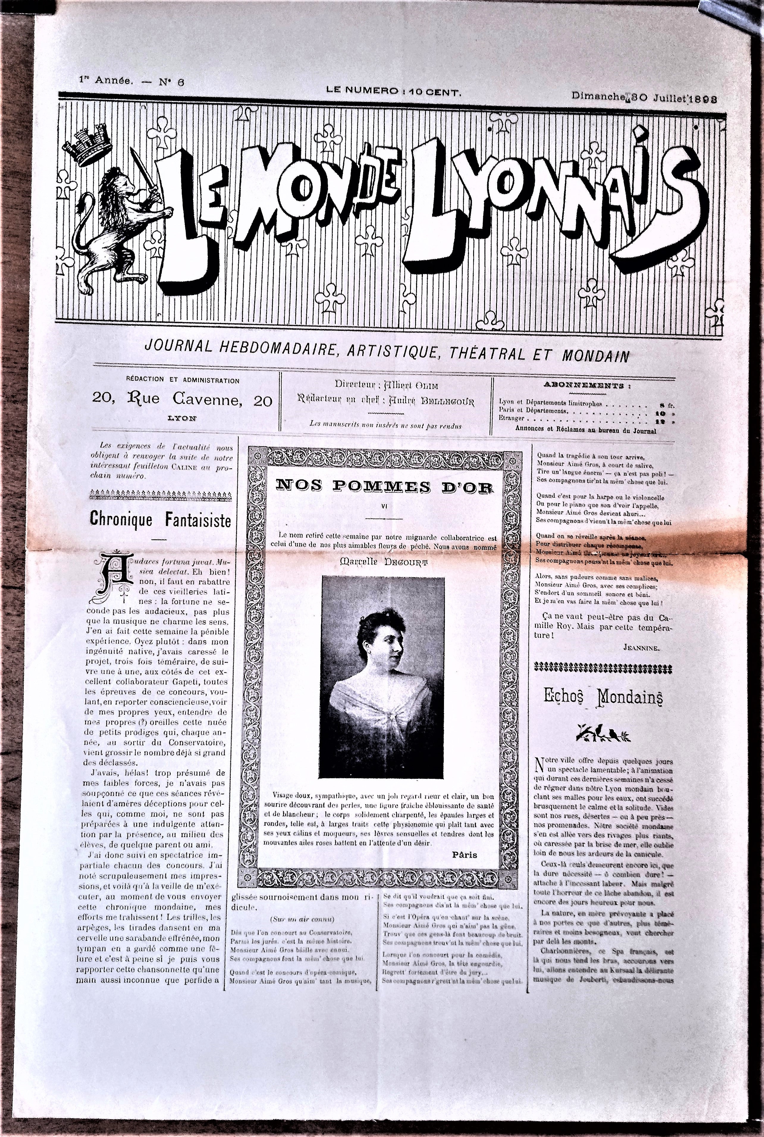 N°Jn 6   Authentique journal Le Monde Lyonnais 1e Année  N° 6 Du 30 Juillet 1898            occasion