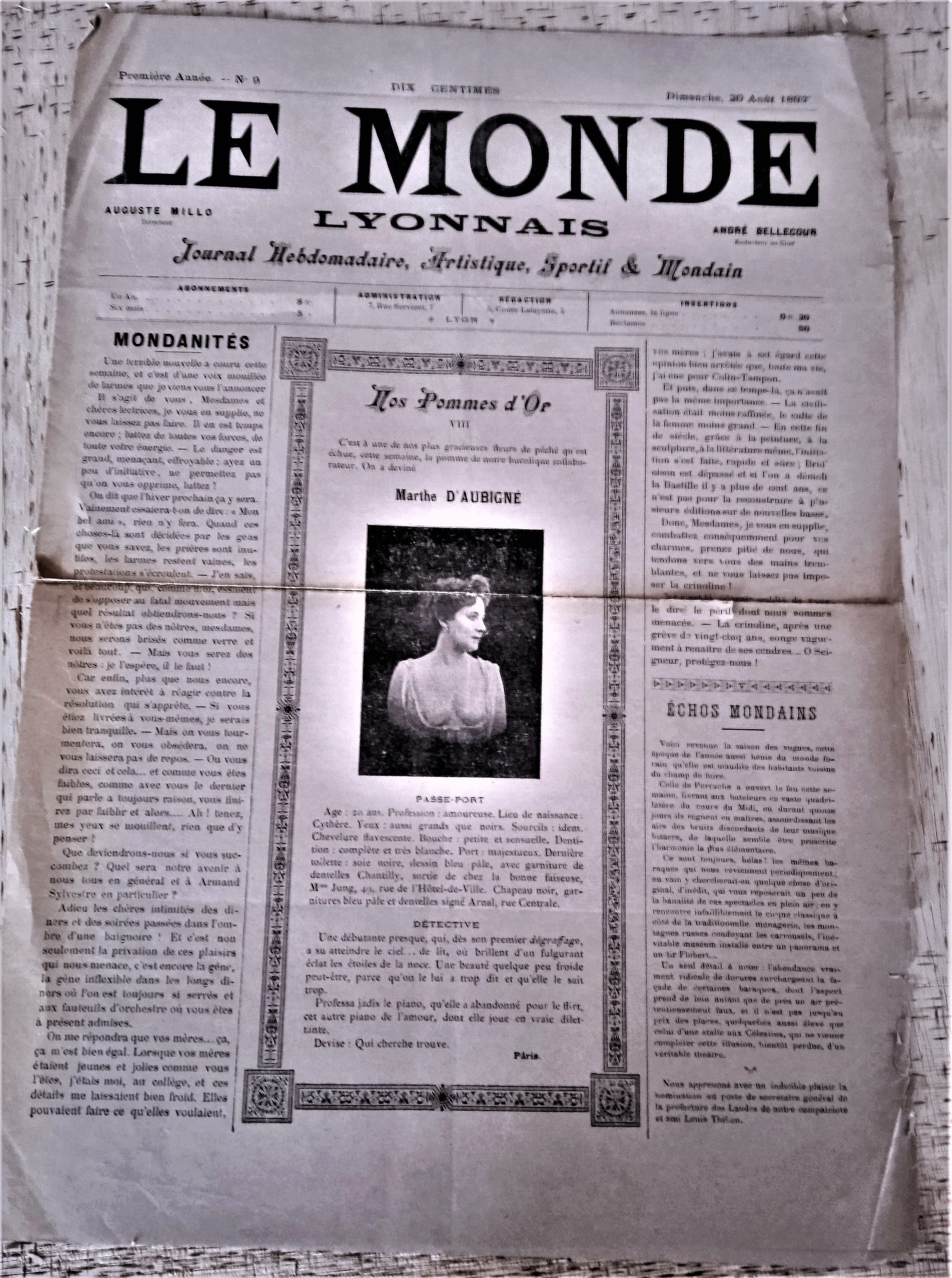 N°Jn 9   Authentique journal Le Monde Lyonnais 1e Année  N° 9  Du 20 Août 1893    occasion