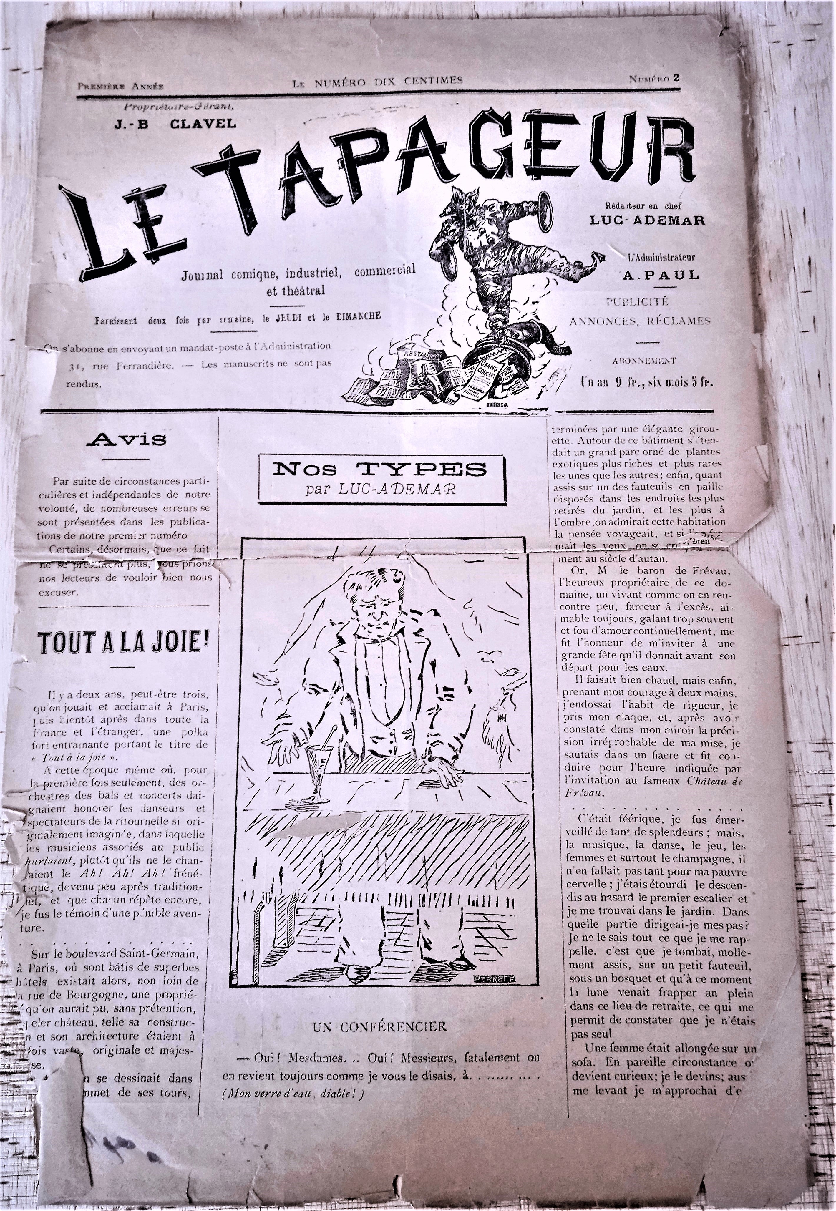 N° Jn2   Authentique journal Le Tapageur 1e Année  N° 2  1886   occasion