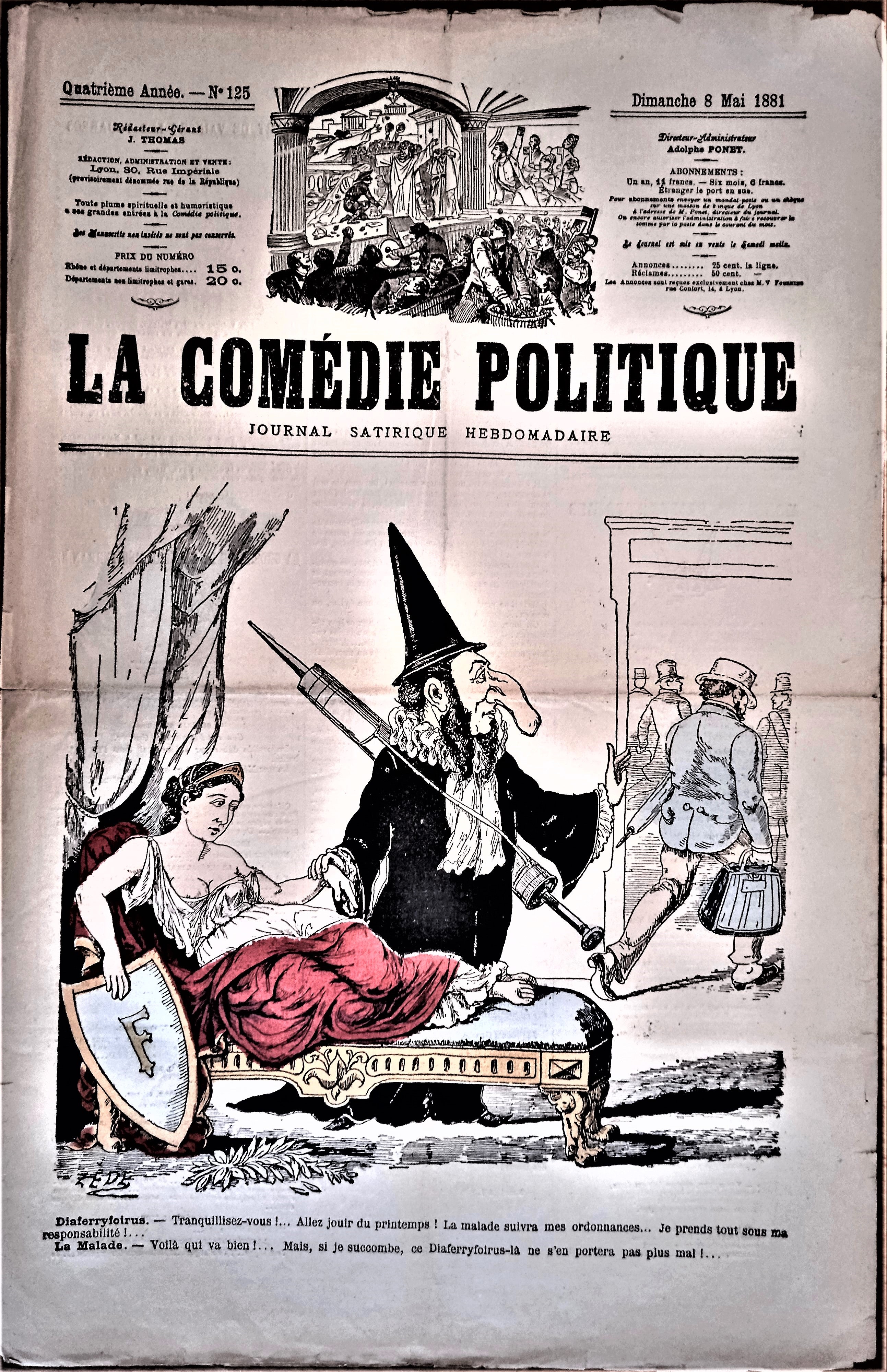 Authentique Journal occasion  satyrique et de caricature "La comédie politique" N°125   Du 8  Mai 1881