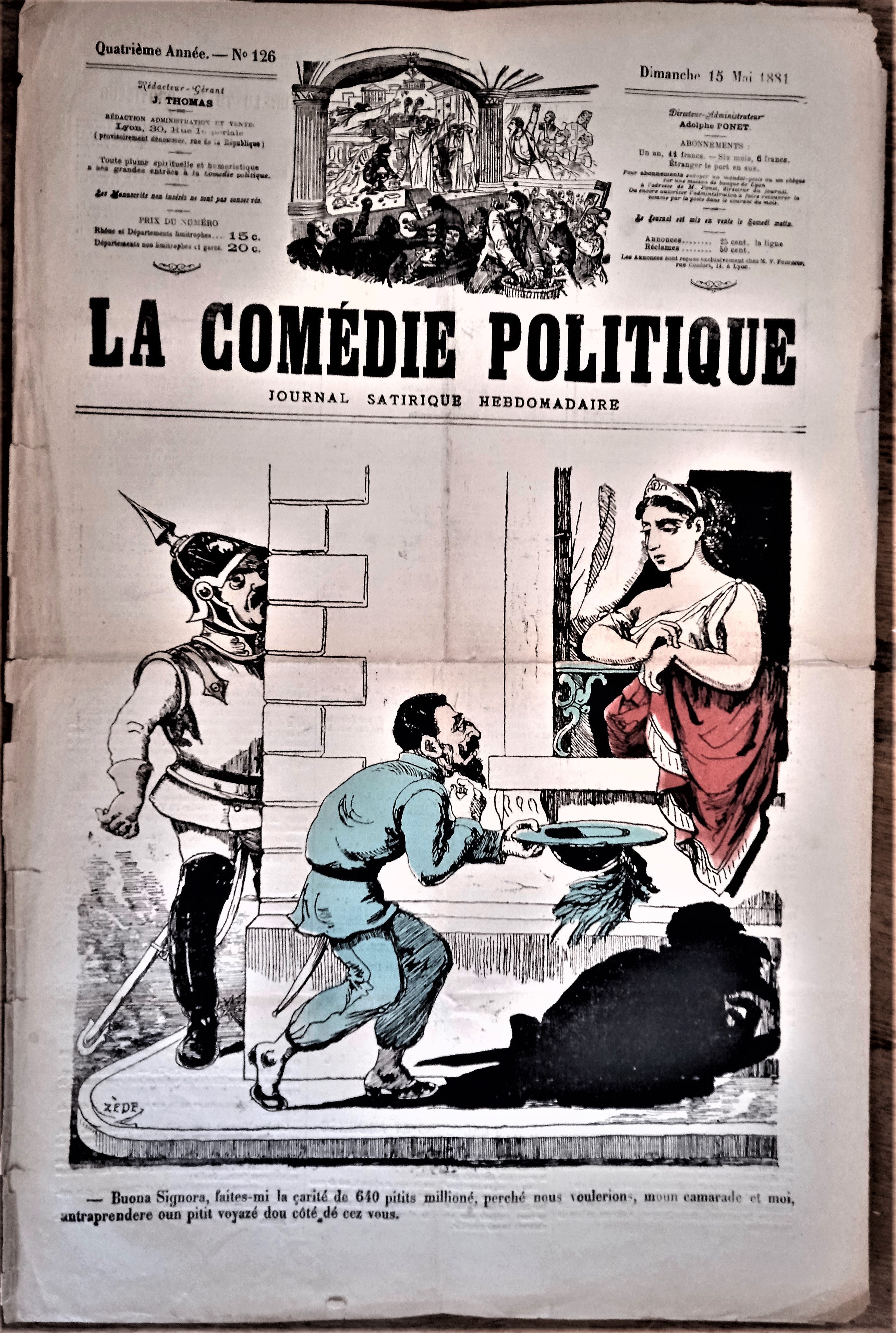 Authentique Journal occasion  satyrique et de caricature "La comédie politique" N° 126   Du 15 Mai 1881