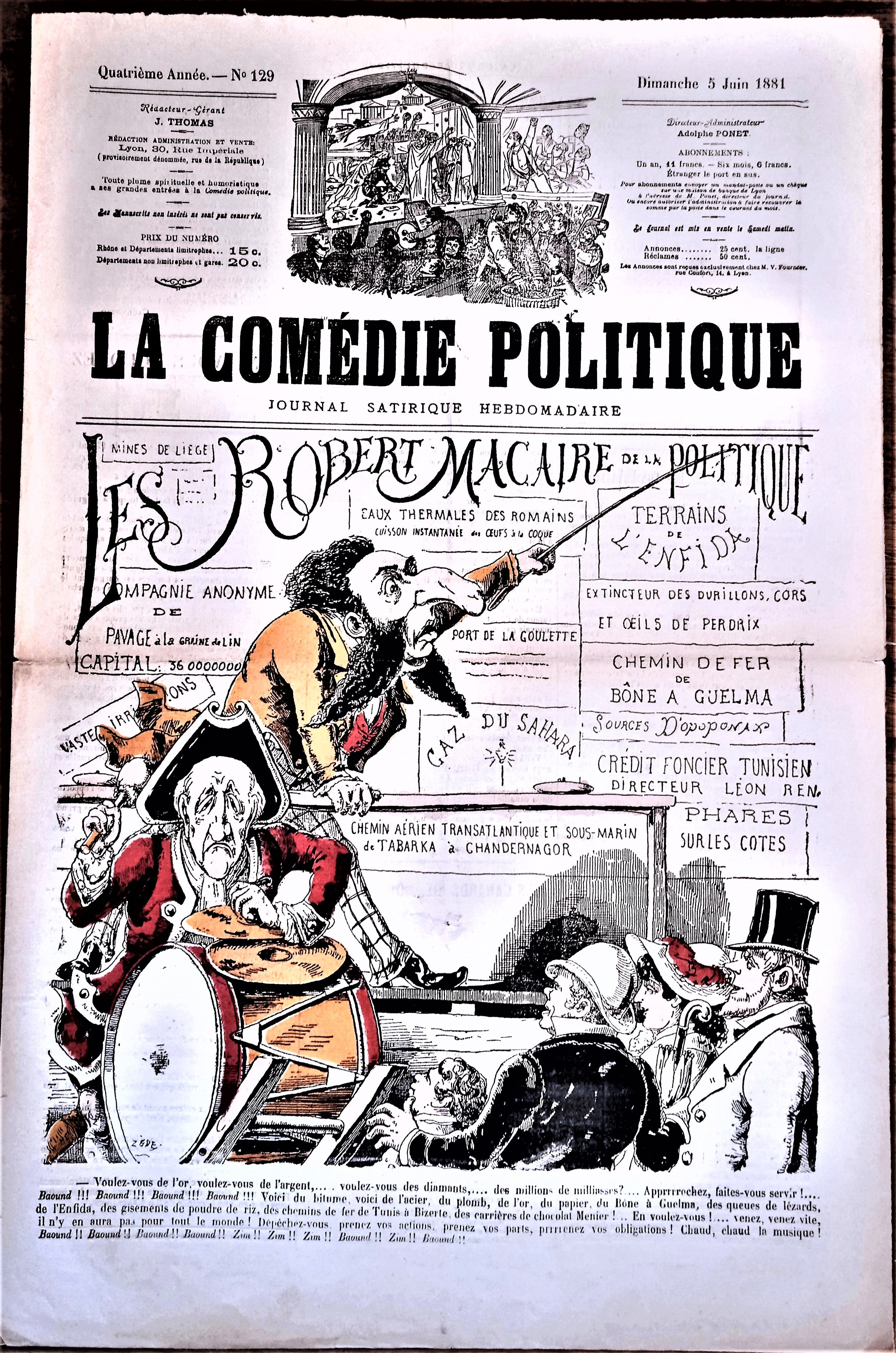 Authentique Journal occasion  satyrique et de caricature "La comédie politique" N° 129   Du 05   Juin 1881