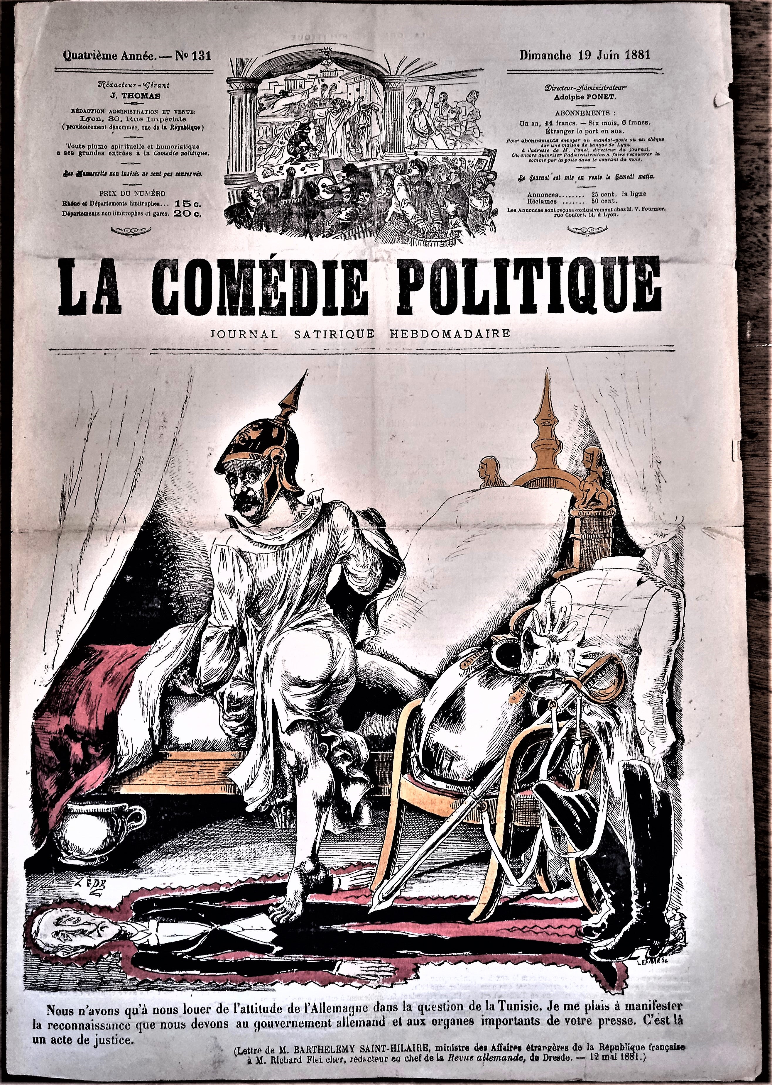 Authentique Journal occasion  satyrique et de caricature "La comédie politique" N°131    Du 19 Juin 1881