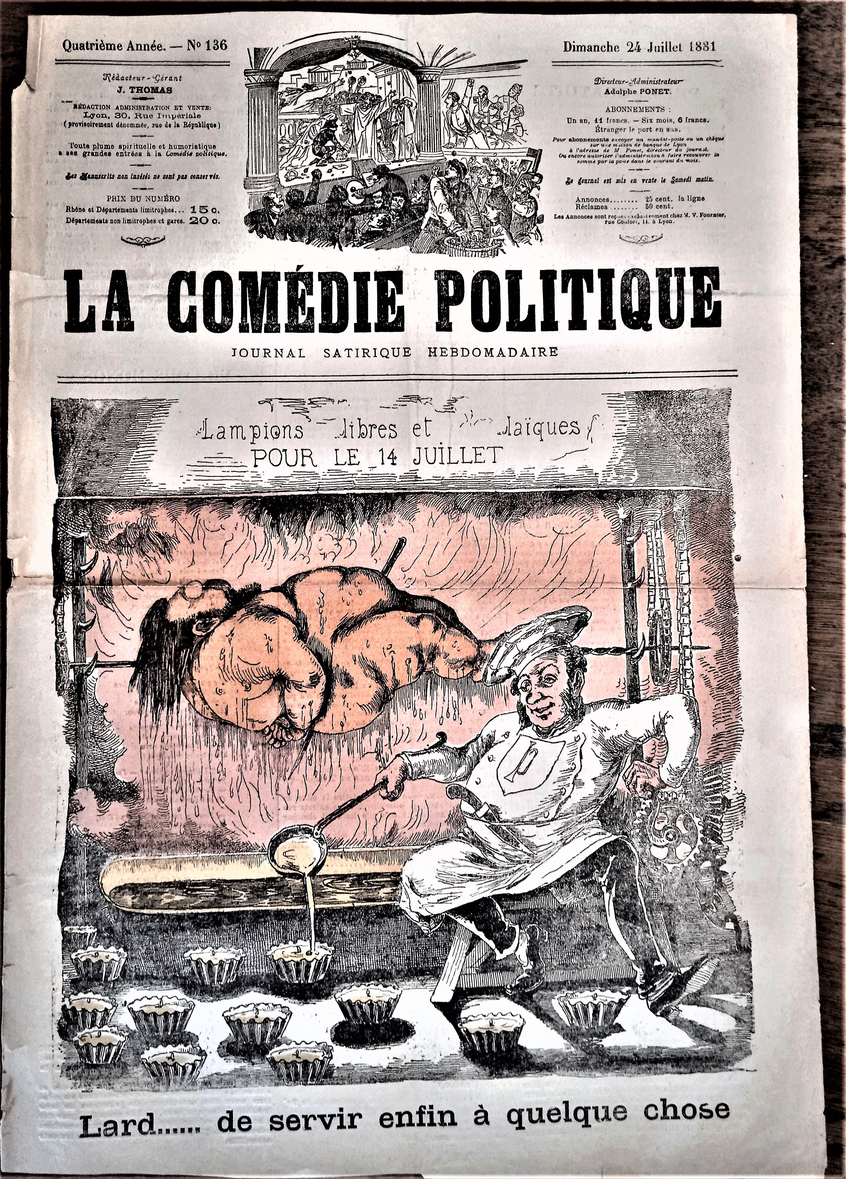 Authentique Journal occasion  satyrique et de caricature "La comédie politique" N°    Du      Dessin signé