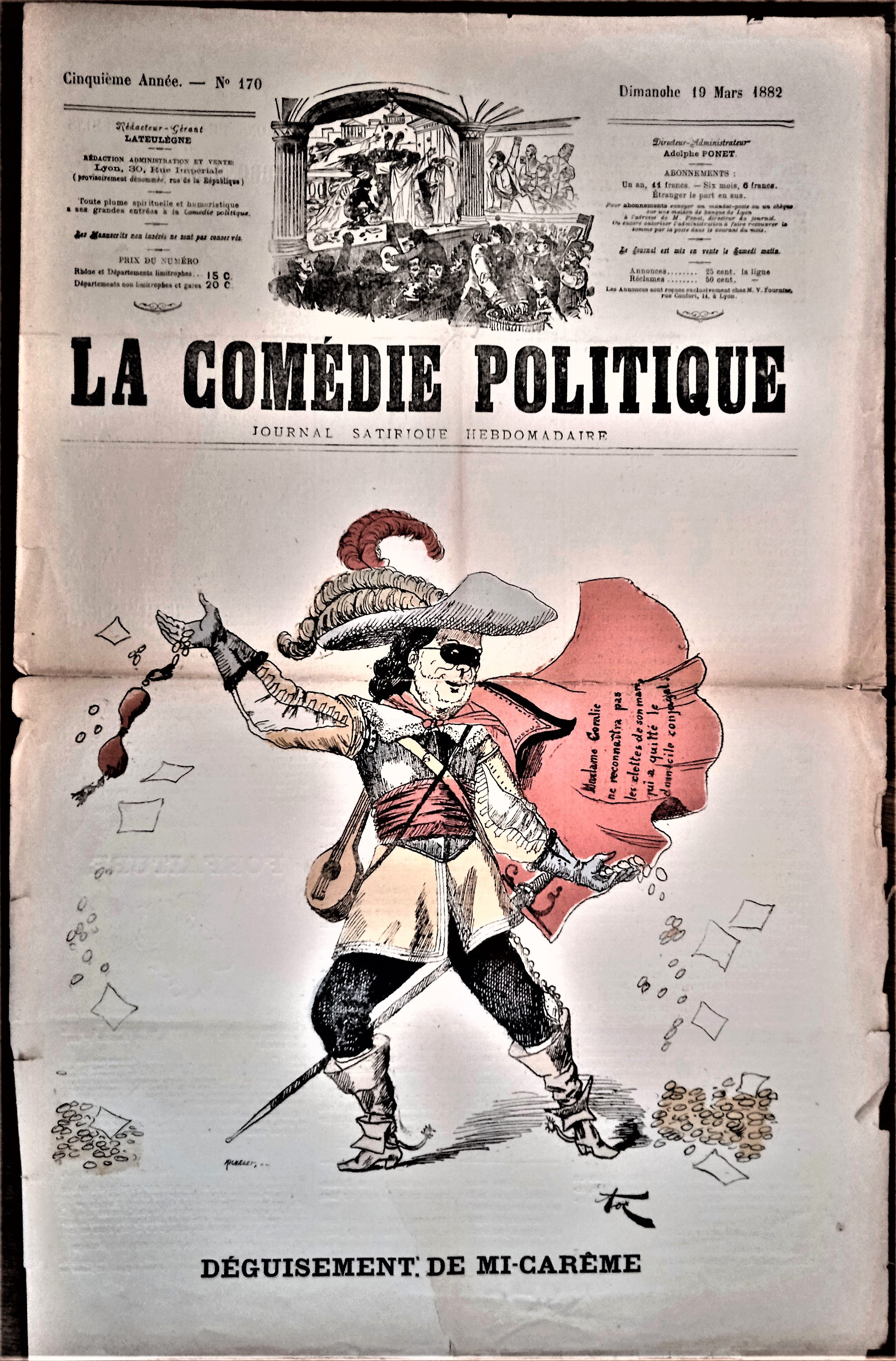 Authentique Journal occasion  satyrique et de caricature "La comédie politique" N° 170   Du 19 Mars 1882