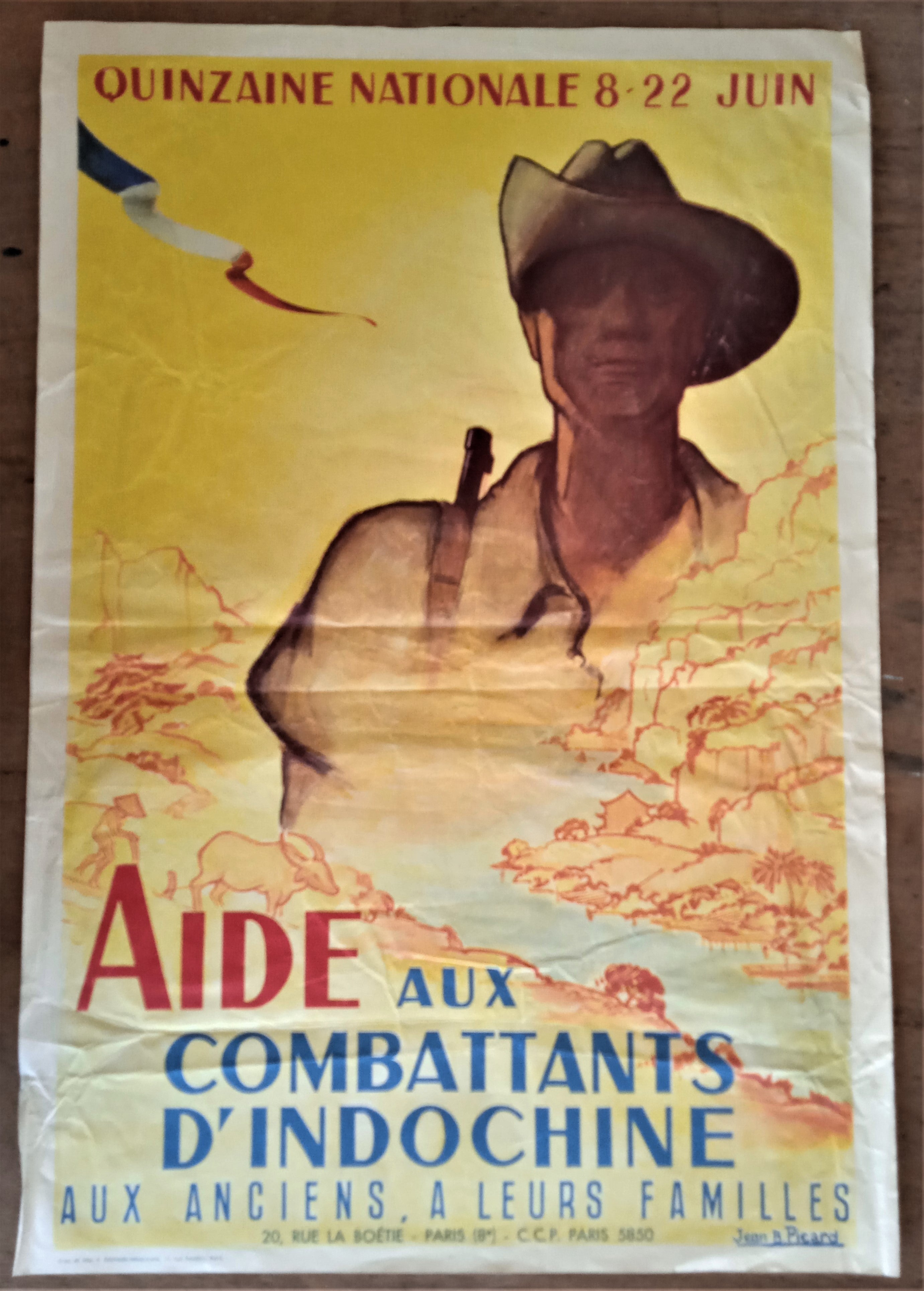 Affiche N° n23 R  Aide aux combattants d' Indochine Quinzaine Nationale du 8 au 22 juin