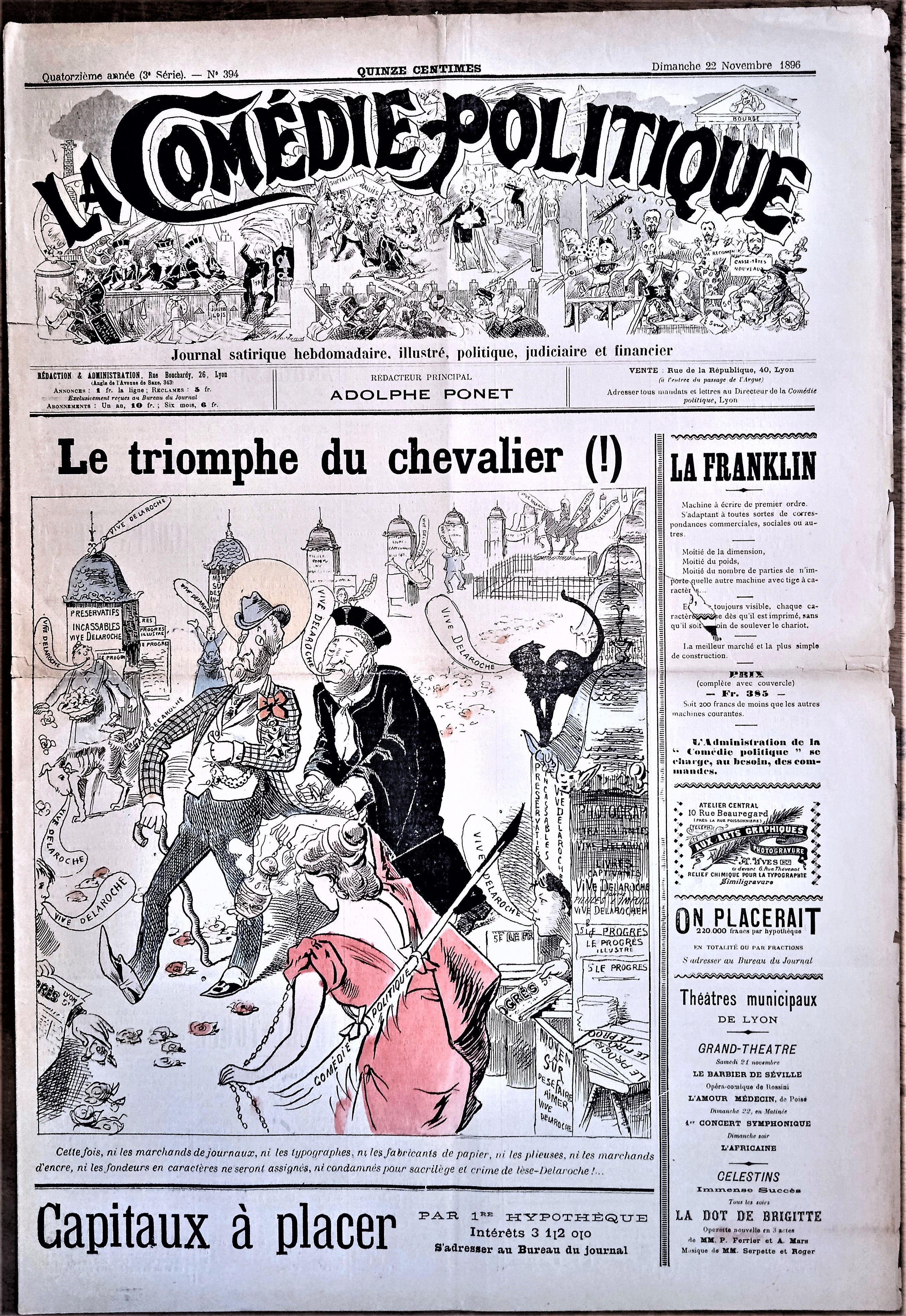 Authentique Journal occasion  satyrique et de caricature "La comédie politique" N° 394   Du 22 Novembre 1896