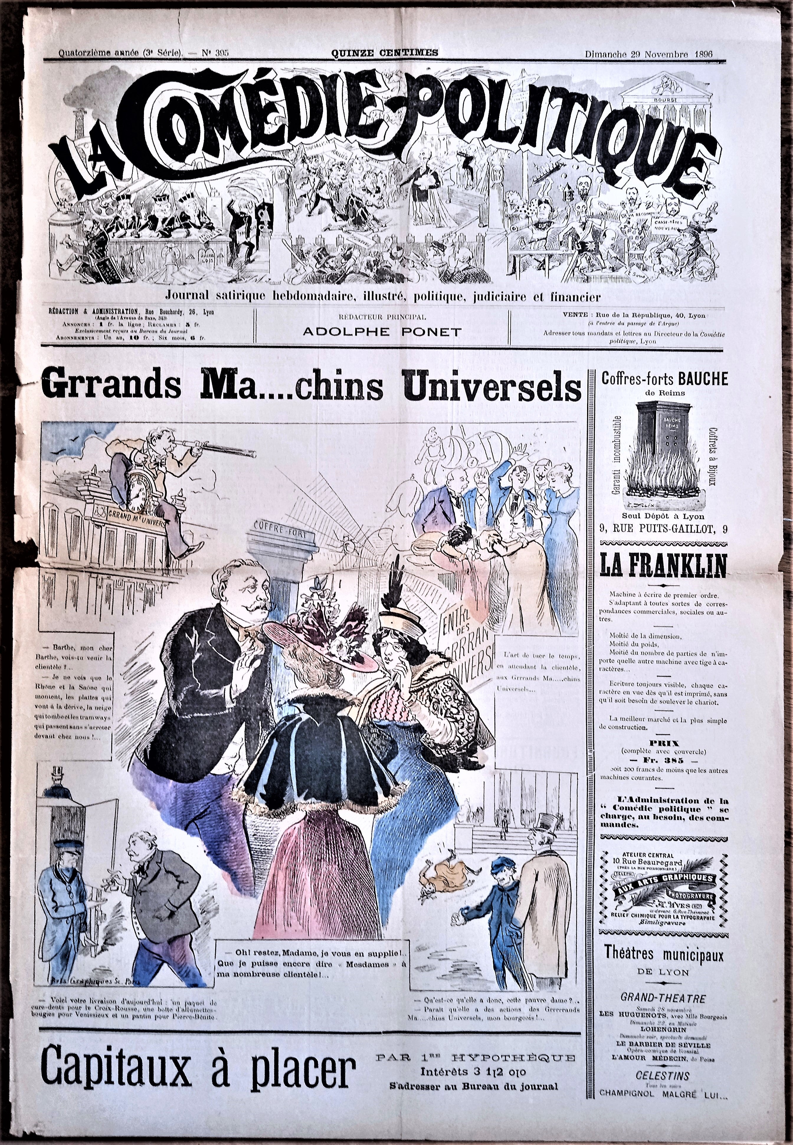 Authentique Journal occasion  satyrique et de caricature "La comédie politique" N°395    Du 29 Novembre 1896