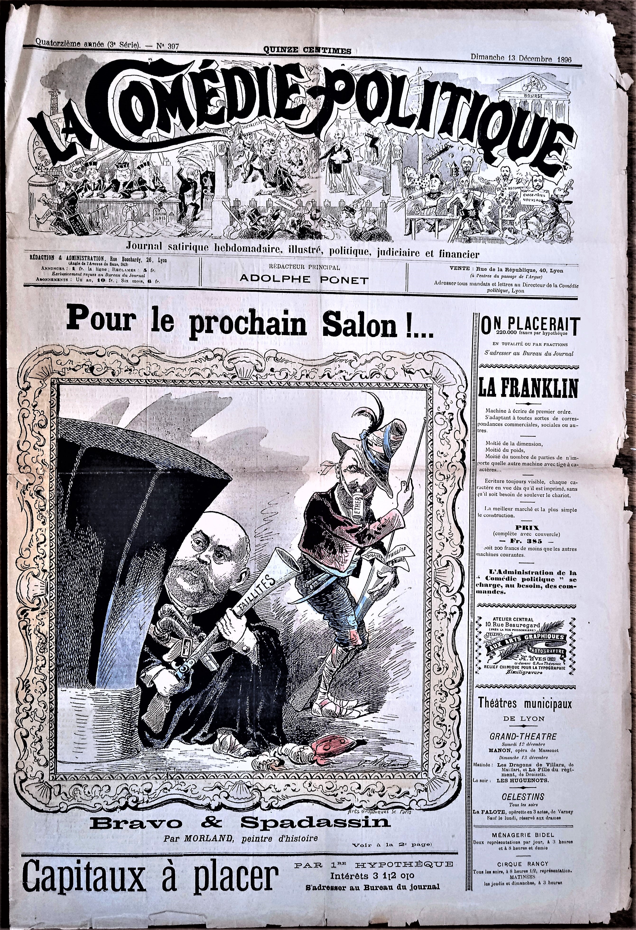 Authentique Journal occasion  satyrique et de caricature "La comédie politique" N° 397   Du 13 Décembre 1896