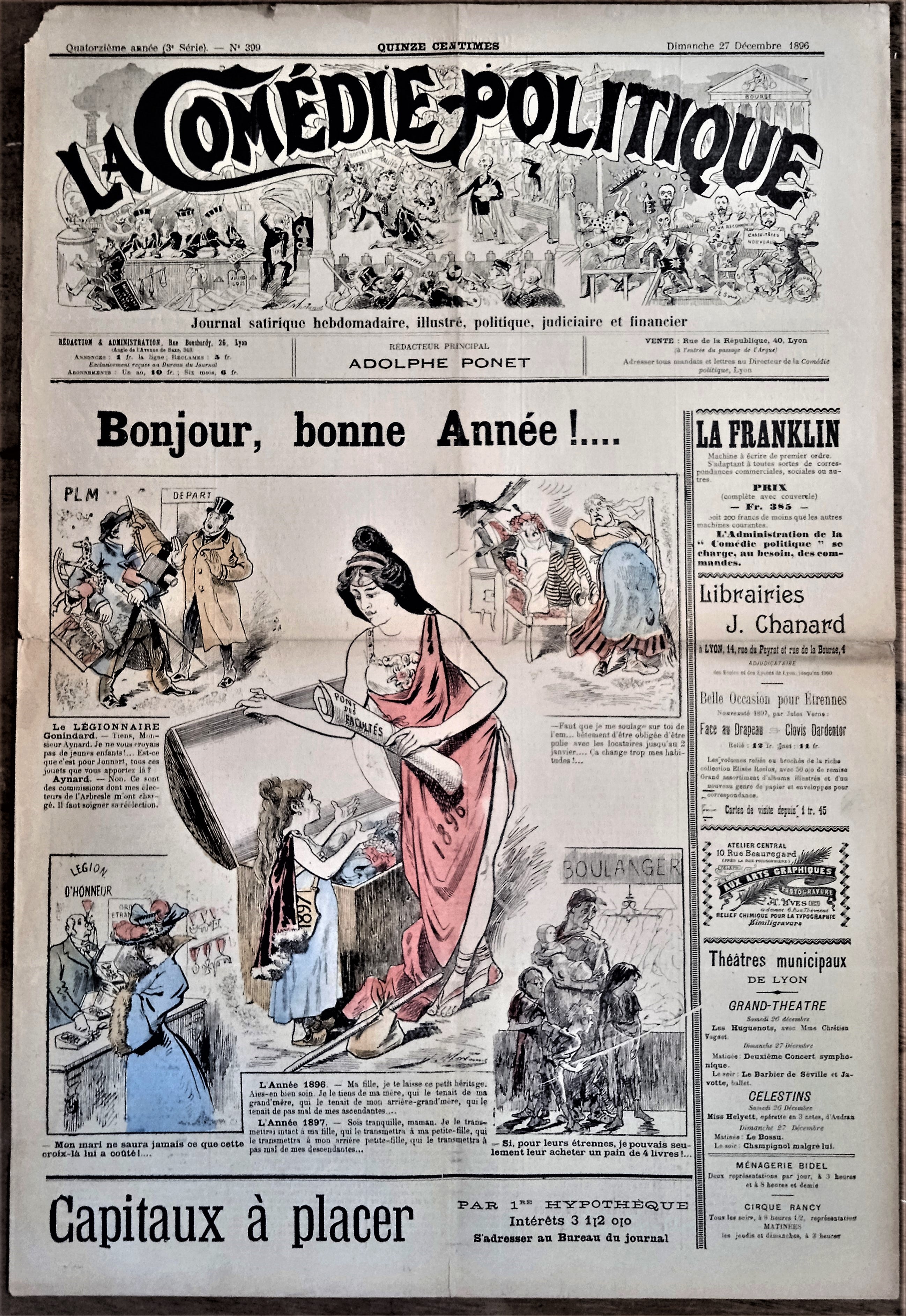 Authentique Journal occasion  satyrique et de caricature "La comédie politique" N° 399   Du 27 Décembre 1896