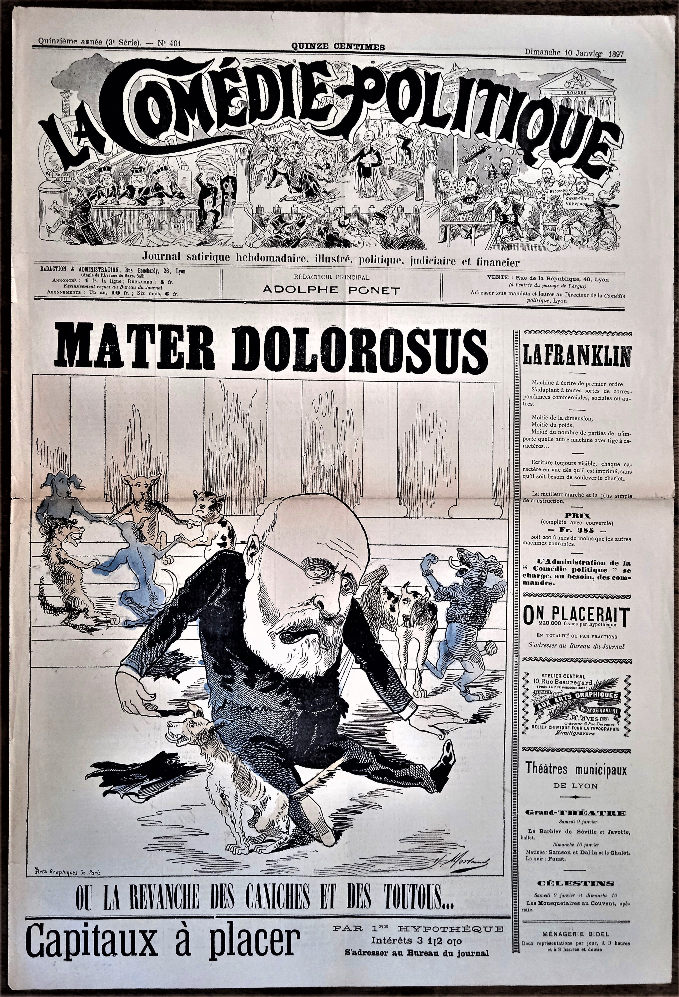 Authentique Journal occasion  satyrique et de caricature "La comédie politique" N° 401   Du 10 Janvier 1897