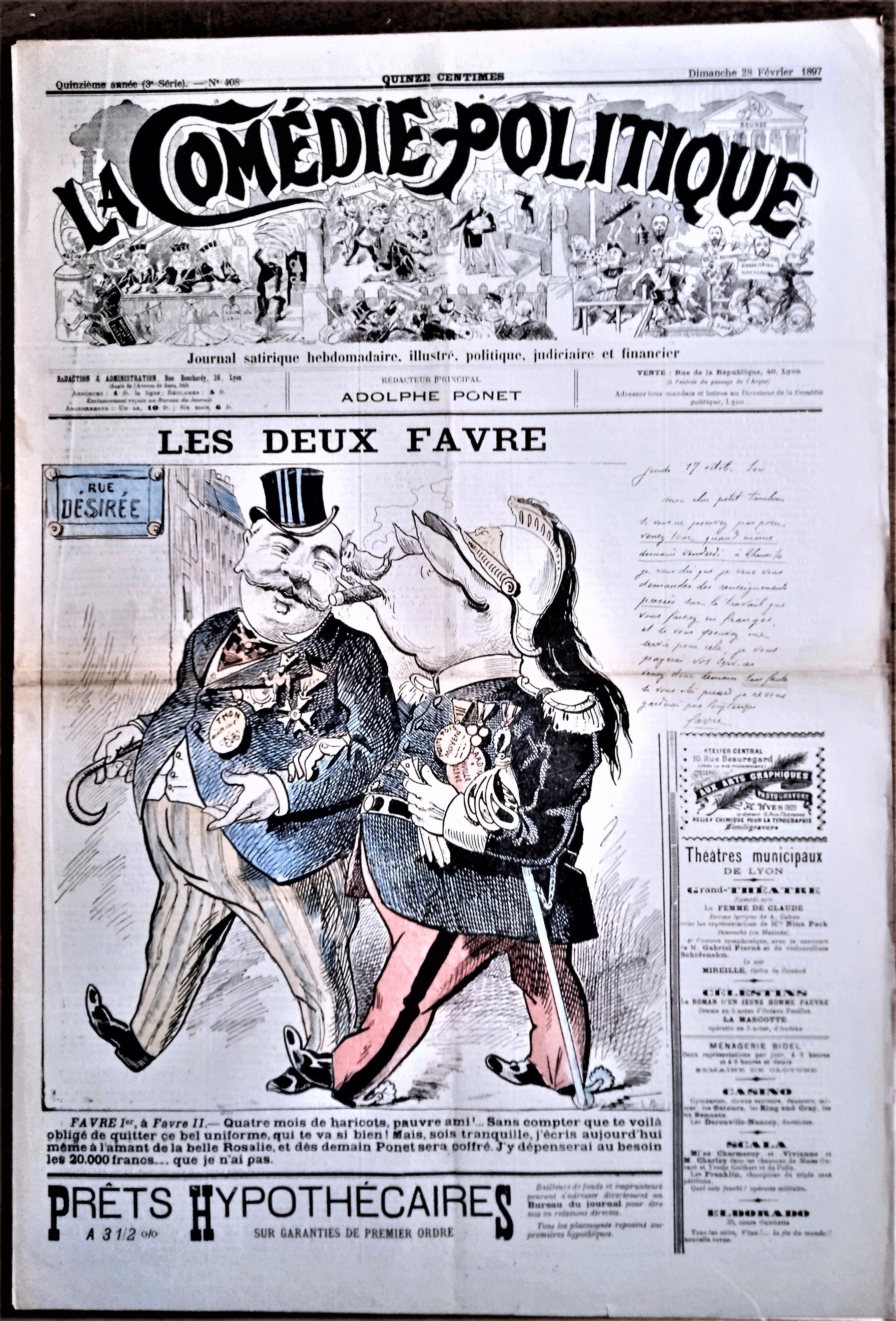 Authentique Journal occasion  satyrique et de caricature "La comédie politique" N°408    Du  28 Février 1897