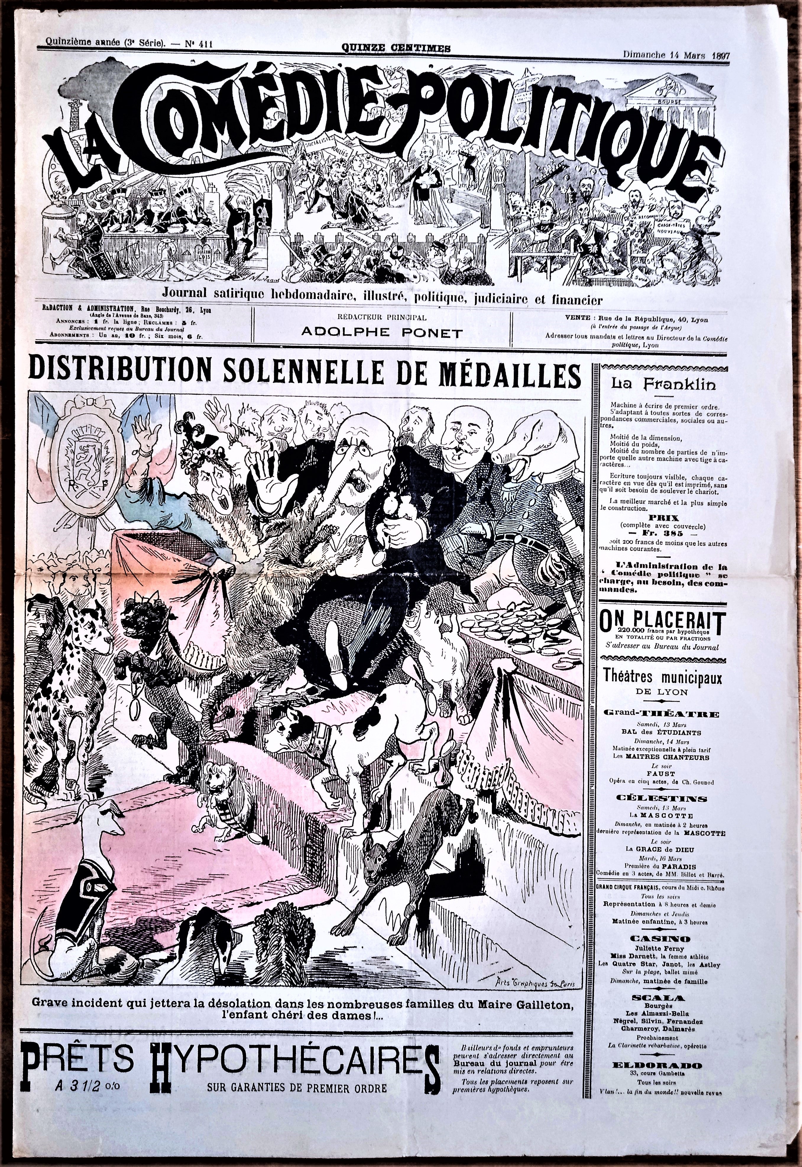 Authentique Journal occasion  satyrique et de caricature "La comédie politique" N°411    Du 14 mars 1897