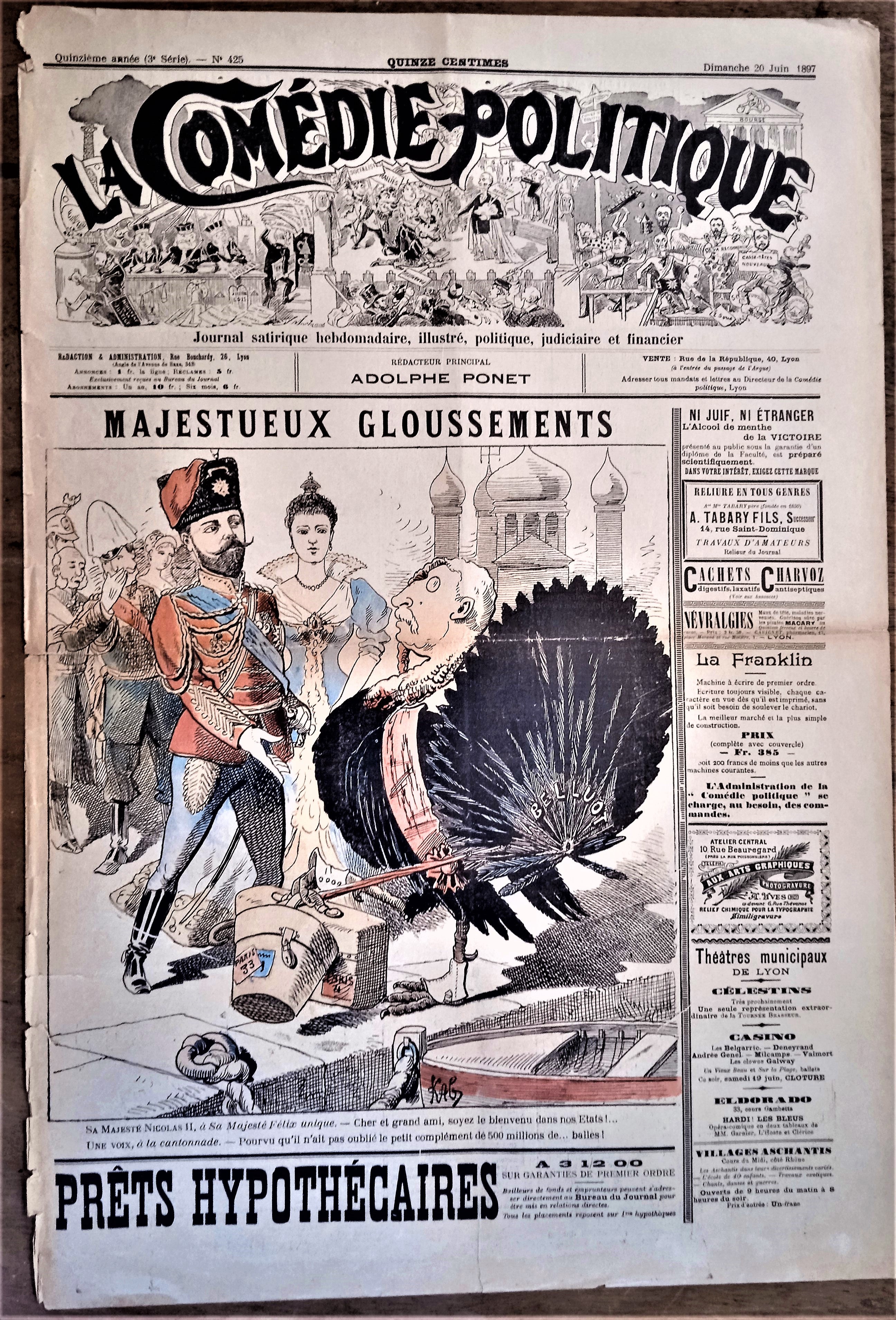 Authentique Journal occasion  satyrique et de caricature "La comédie politique" N°425    Du 20 Juin 1897