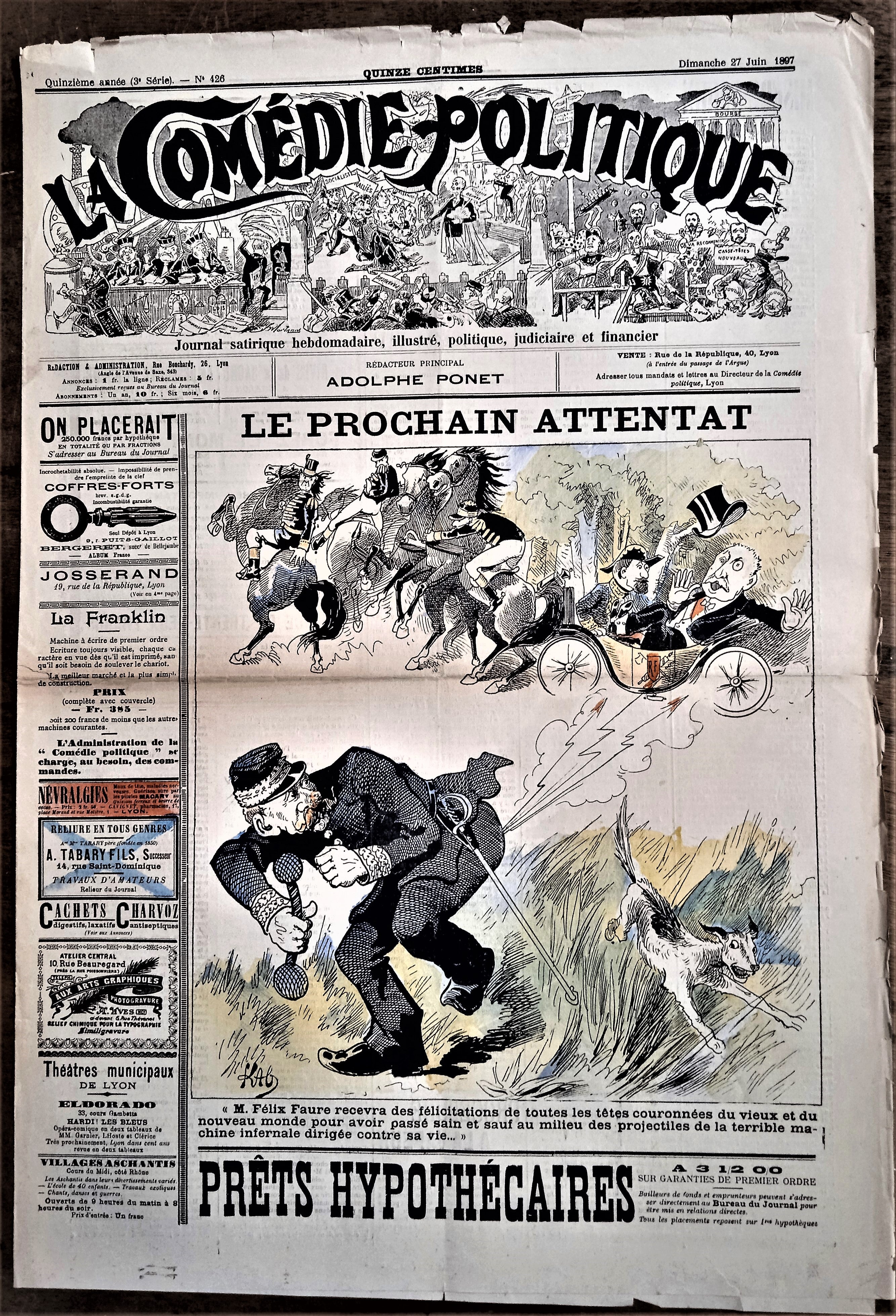 Authentique Journal occasion  satyrique et de caricature "La comédie politique" N°426    Du 27 Juin 1897