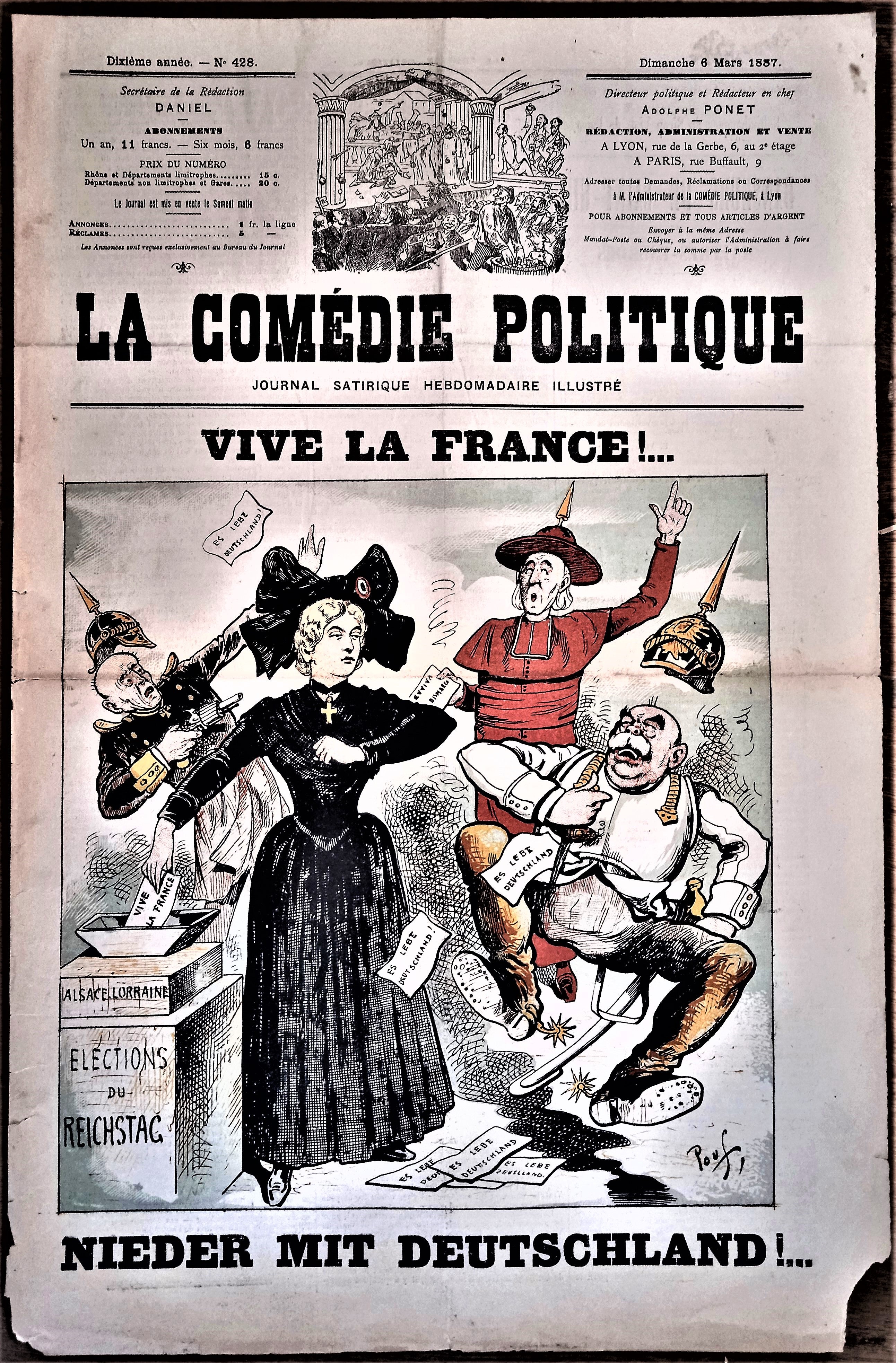 Authentique Journal occasion  satyrique et de caricature "La comédie politique" N° 428  Du 06 Mars 1887