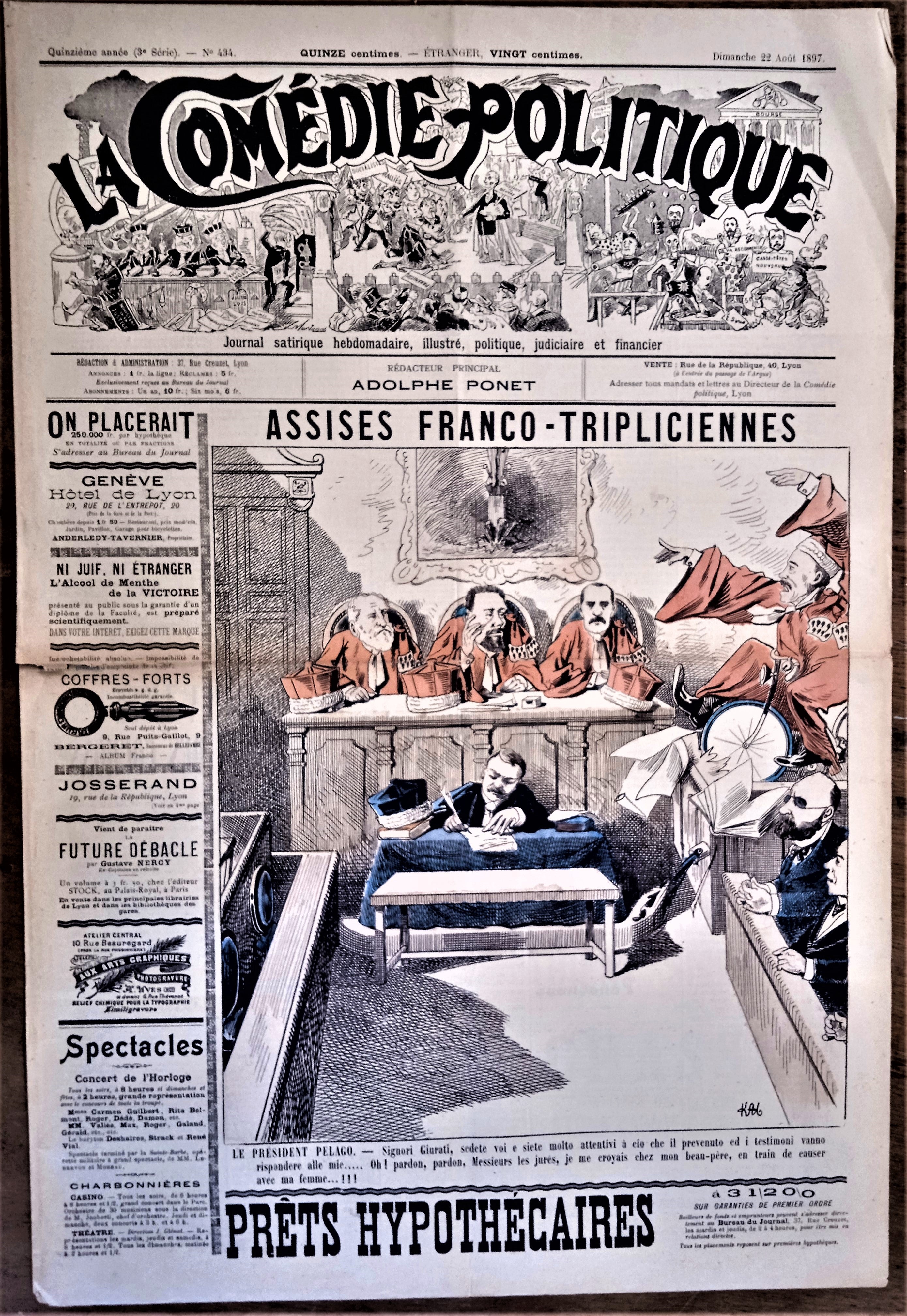 Authentique Journal occasion  satyrique et de caricature "La comédie politique" N° 434   Du 22 Août 1897     Dessin signé Kalz