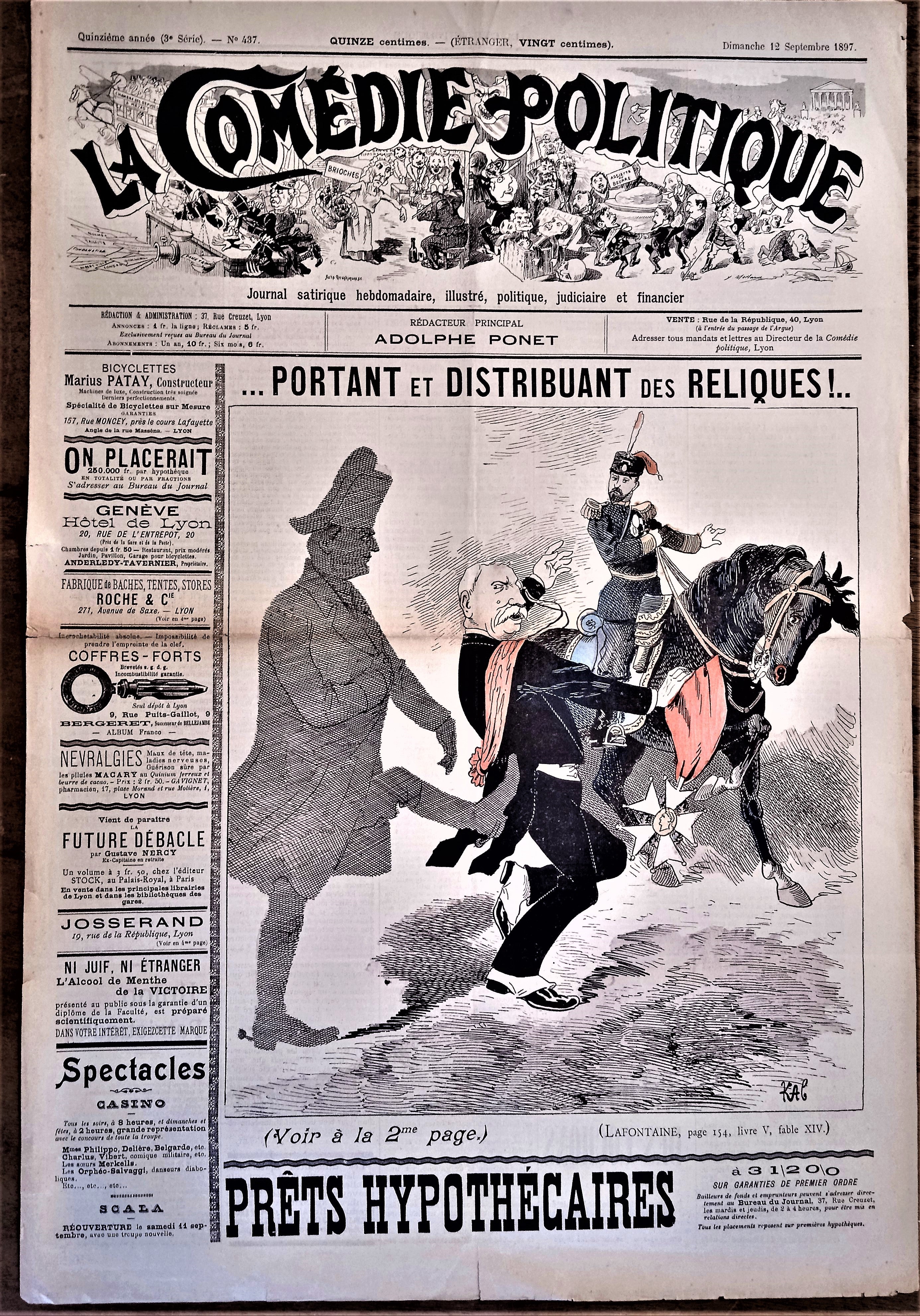 Authentique Journal occasion  satyrique et de caricature "La comédie politique" N° 437   Du      Dessin signé