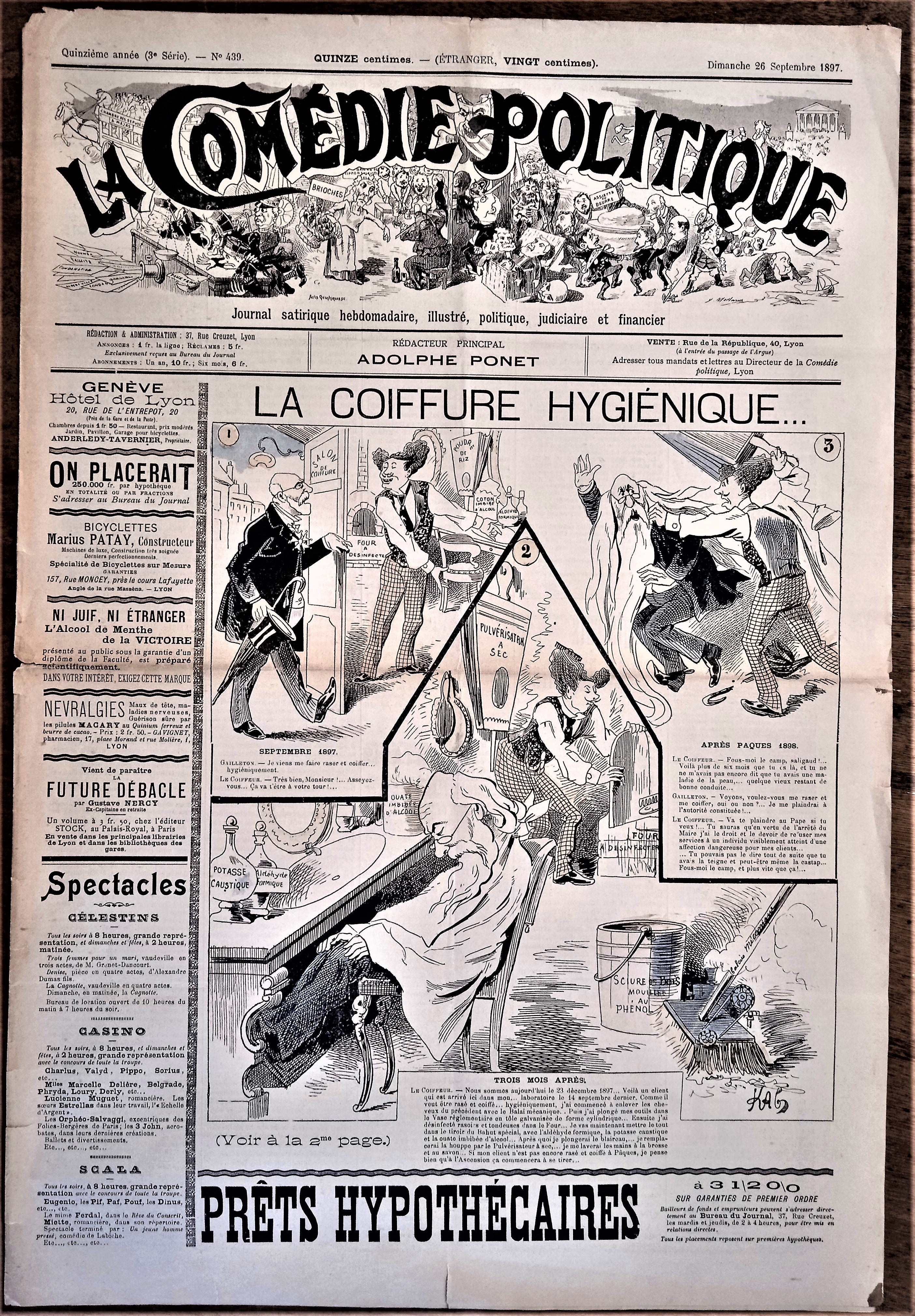 Authentique Journal occasion  satyrique et de caricature "La comédie politique" N° 439   Du      Dessin signé