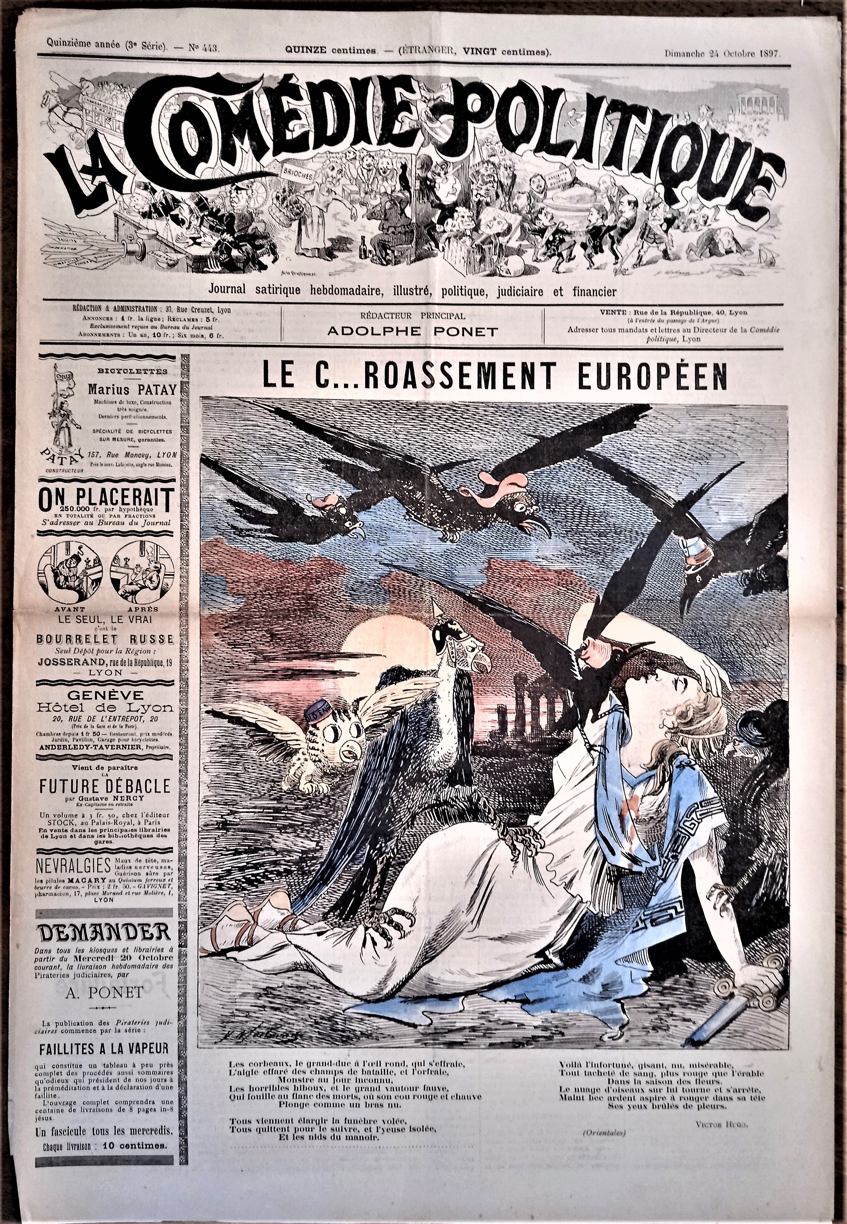 Authentique Journal occasion  satyrique et de caricature "La comédie politique" N°443    Du 24 Septembre 1897     Dessin signé Valère Morland