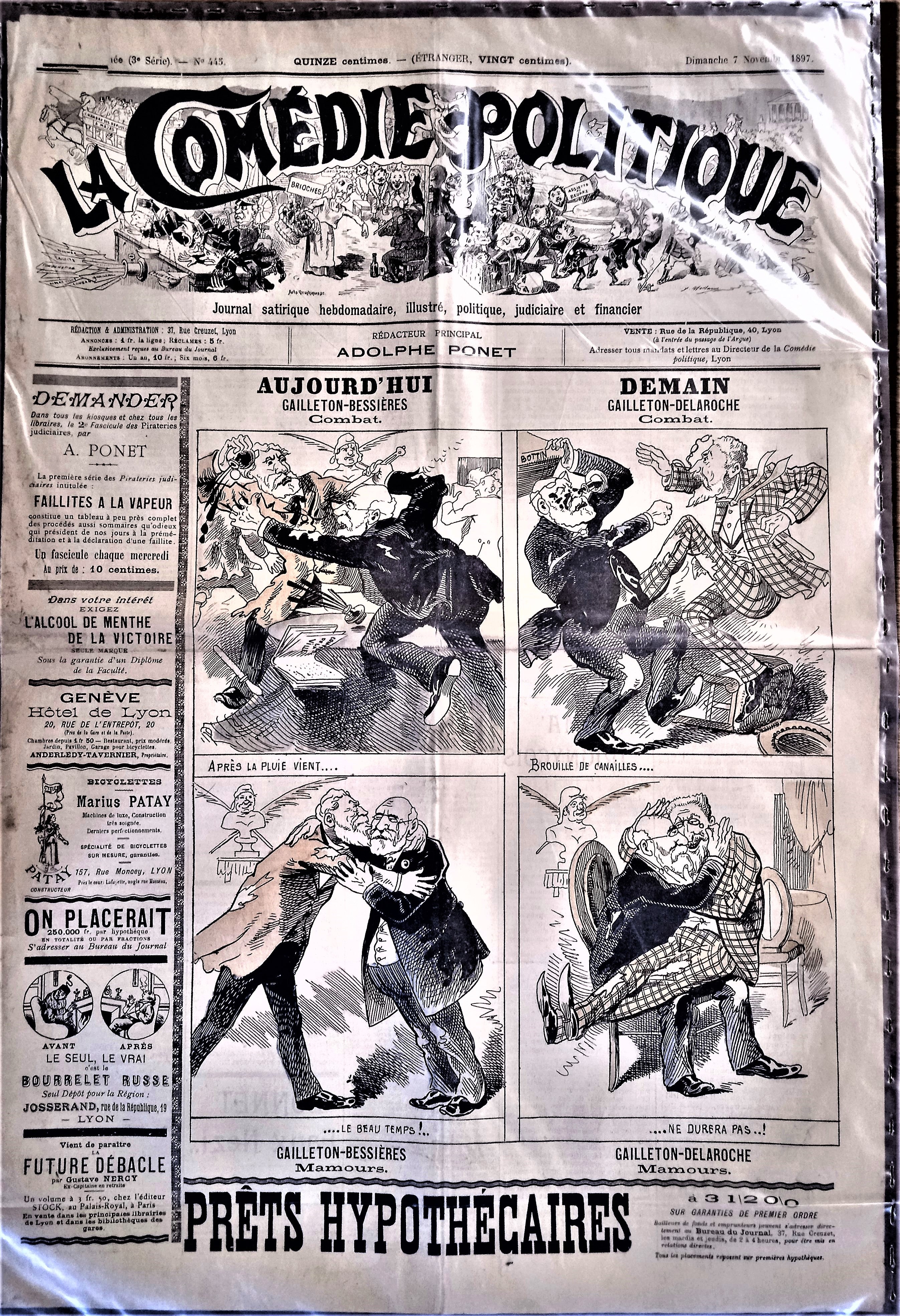 Authentique Journal occasion  satyrique et de caricature "La comédie politique" N° 445  Du 7 Novembre 1897