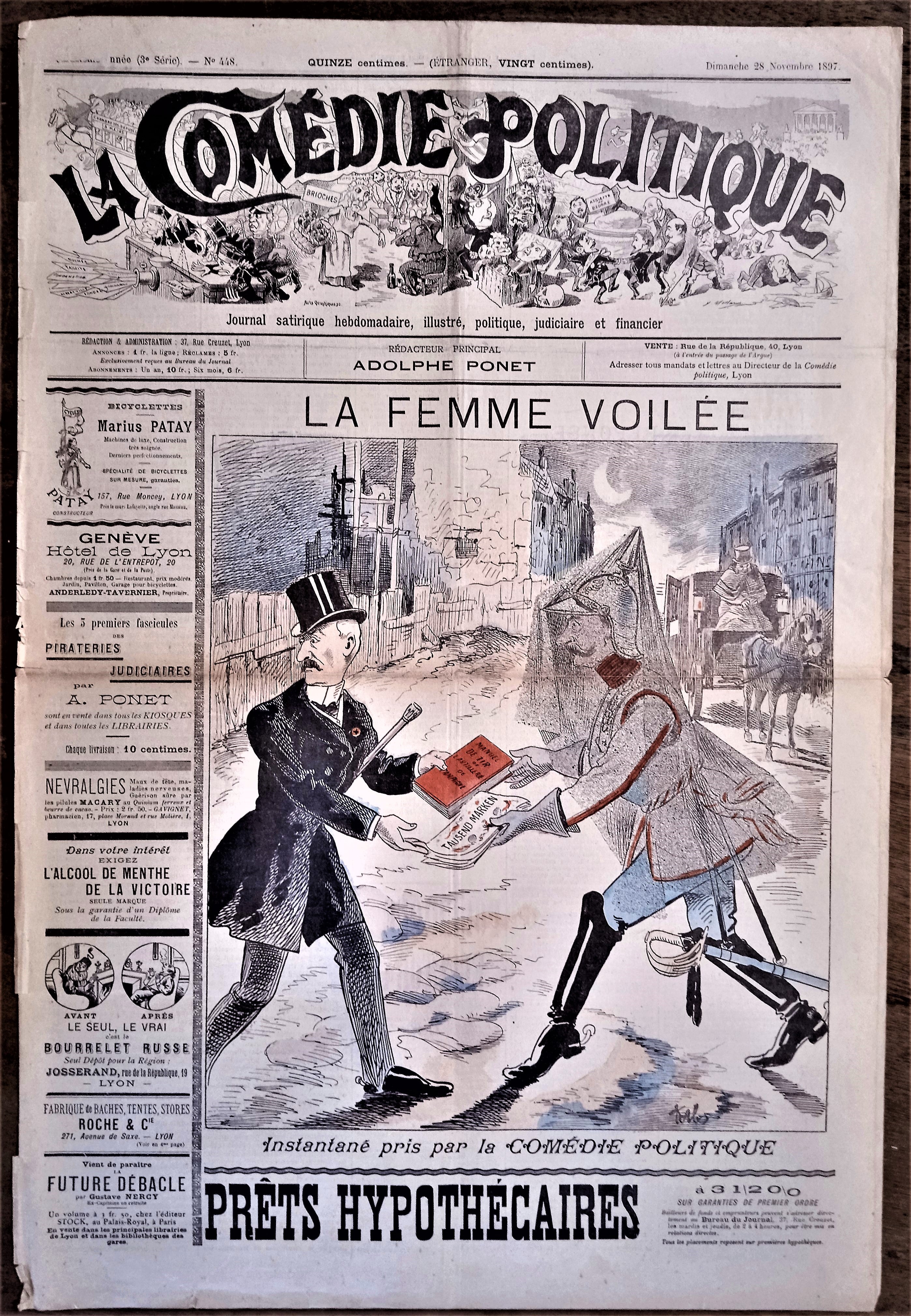 Authentique Journal occasion  satyrique et de caricature "La comédie politique" N°448    Du28 Novembre 1897   Dessin signé Kalz