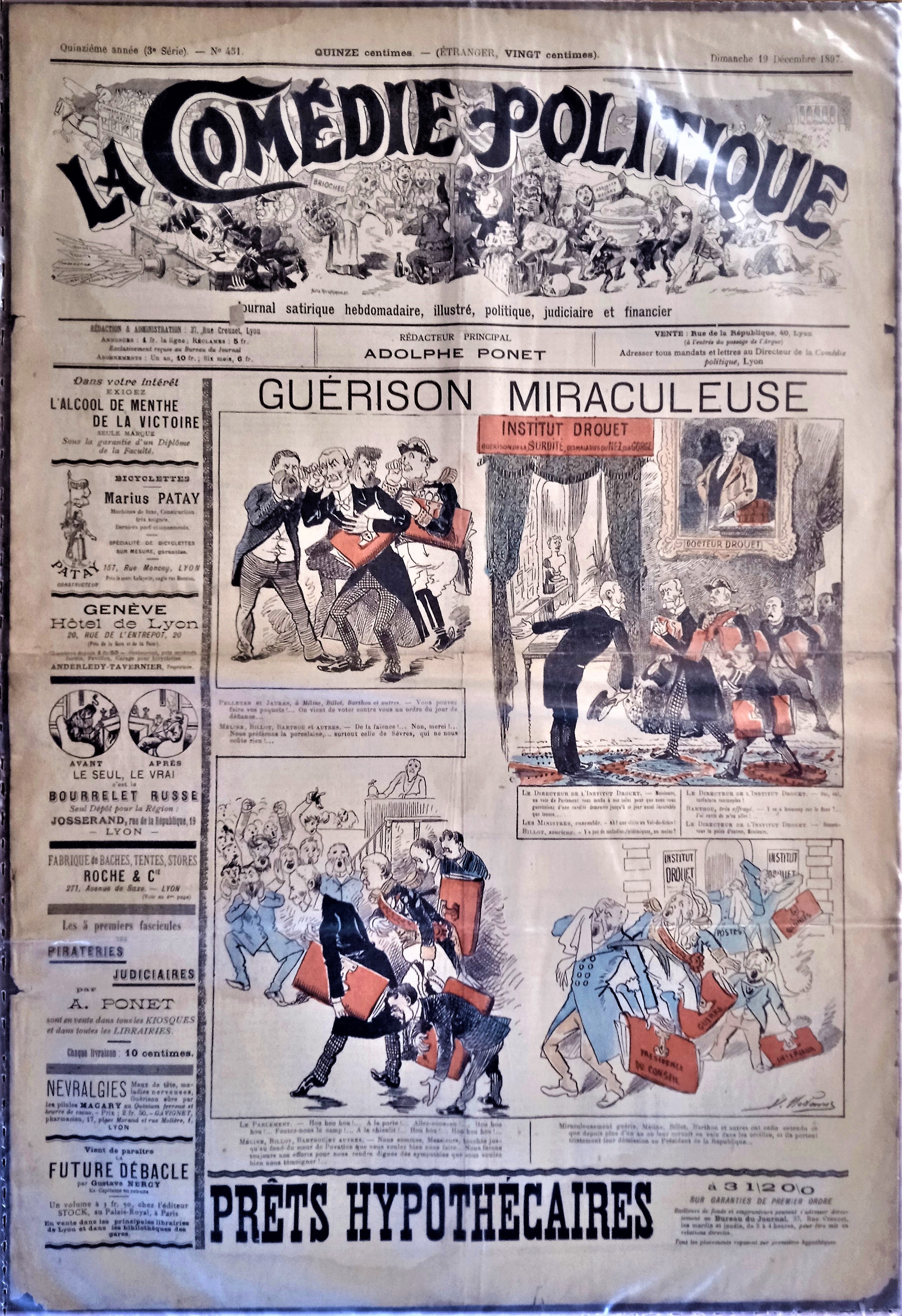 Authentique Journal occasion  satyrique et de caricature "La comédie politique" N° 451   Du 19 Décembre 1897      Dessin signé Valère Morland