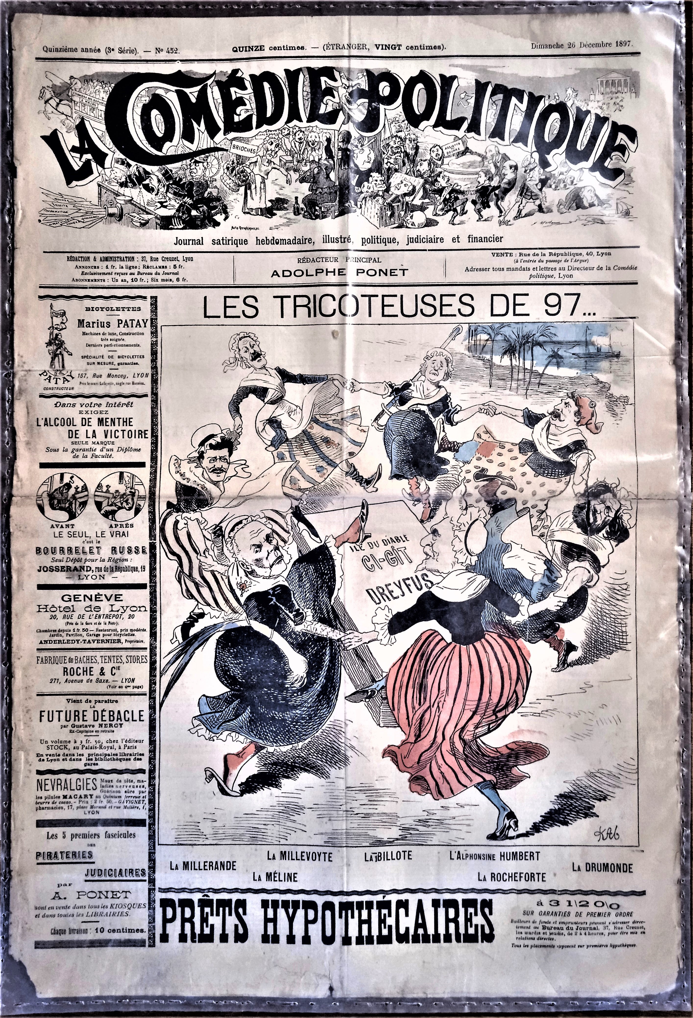 Authentique Journal occasion  satyrique et de caricature "La comédie politique" N° 452   Du 26 Décembre 1897    Dessin signé Kalz