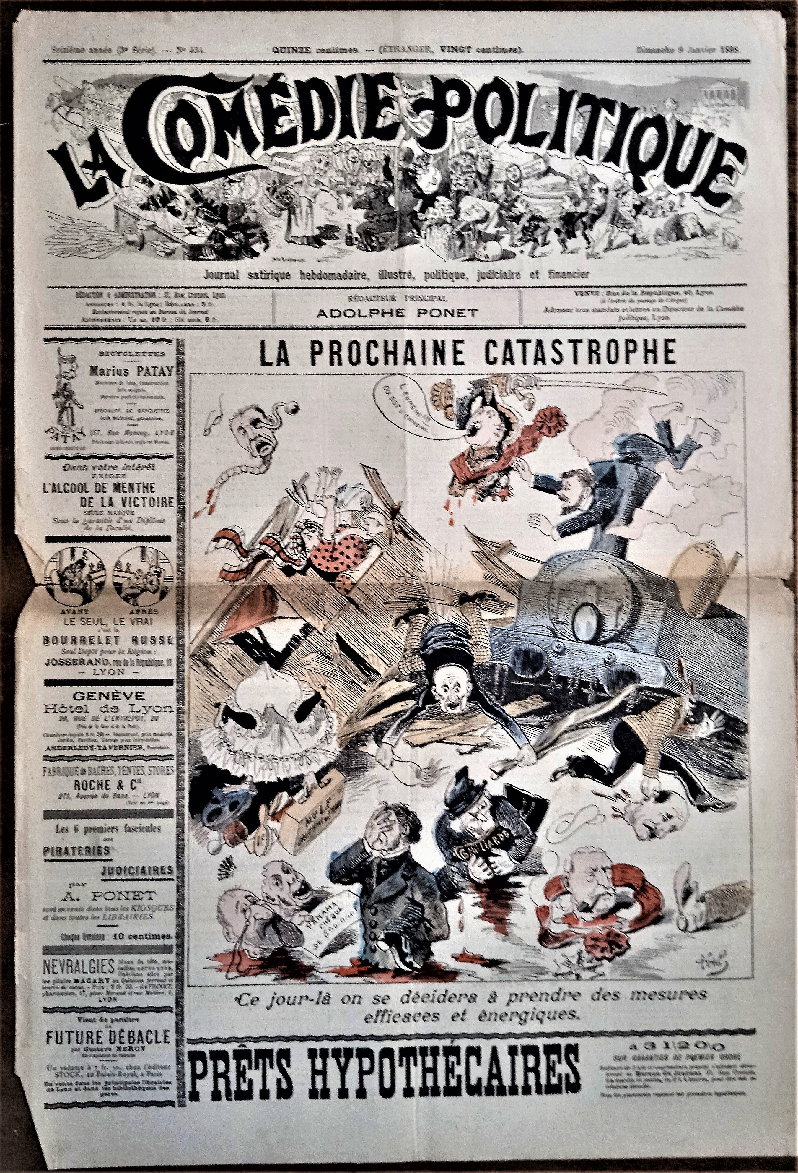 Authentique Journal occasion  satyrique et de caricature "La comédie politique" N°454    Du09 Janvier 1898     Dessin signé Kalz