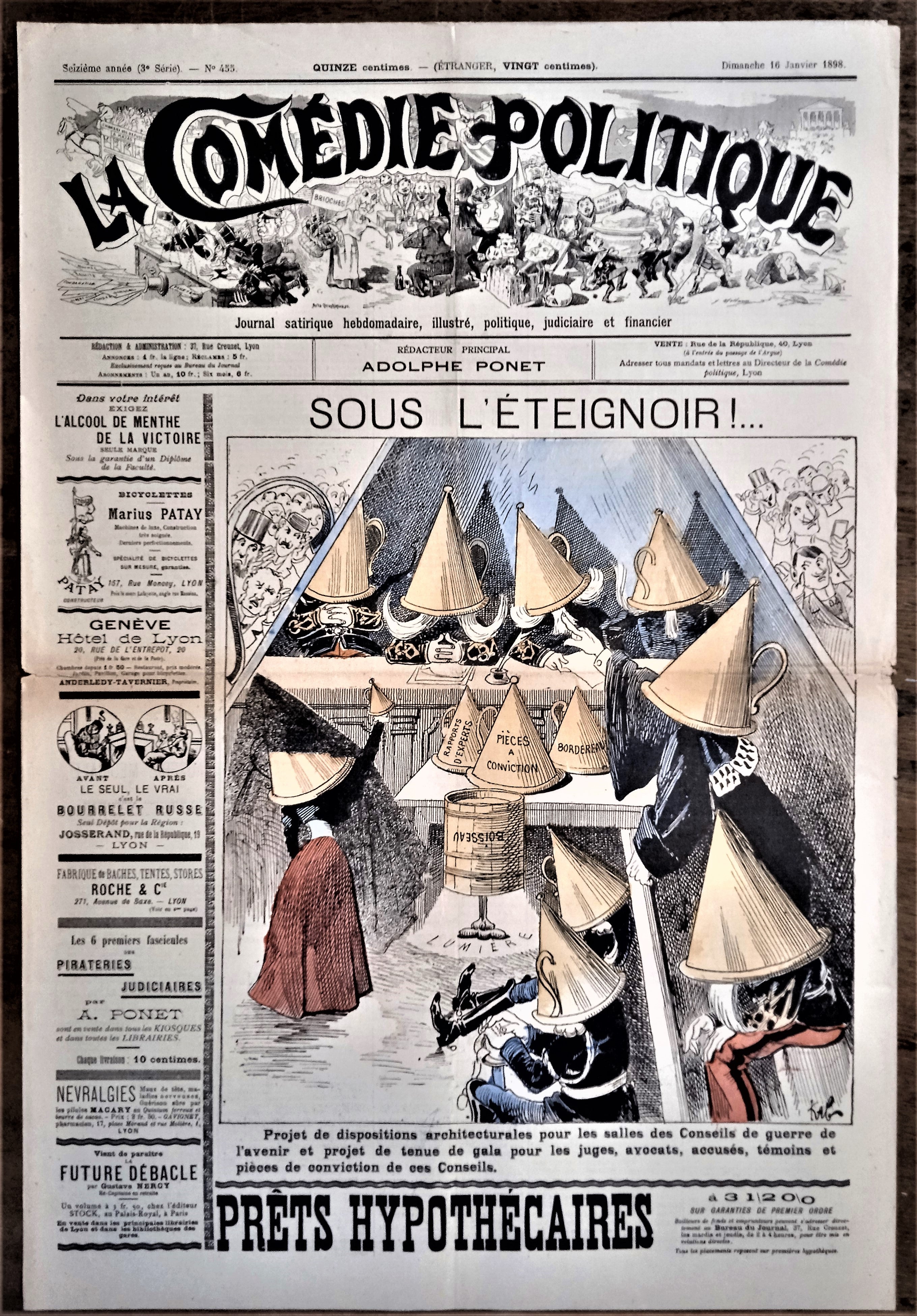 Authentique Journal occasion  satyrique et de caricature "La comédie politique" N° 455   Du 16 Janvier 1898     Dessin signé Kalz