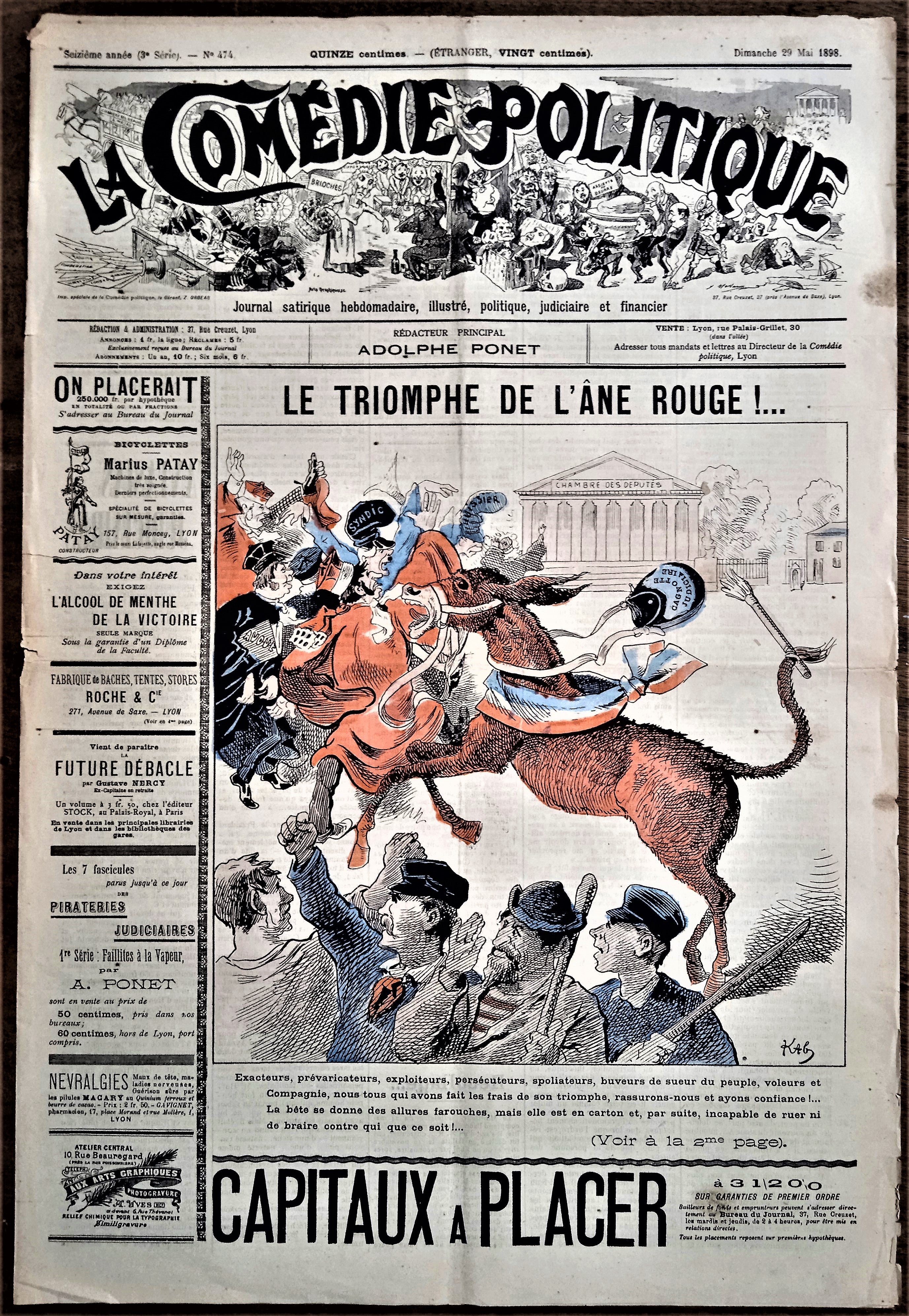 Authentique Journal occasion  satyrique et de caricature "La comédie politique" N°474    Du 29 Mai 1898      Dessin signé Kalz