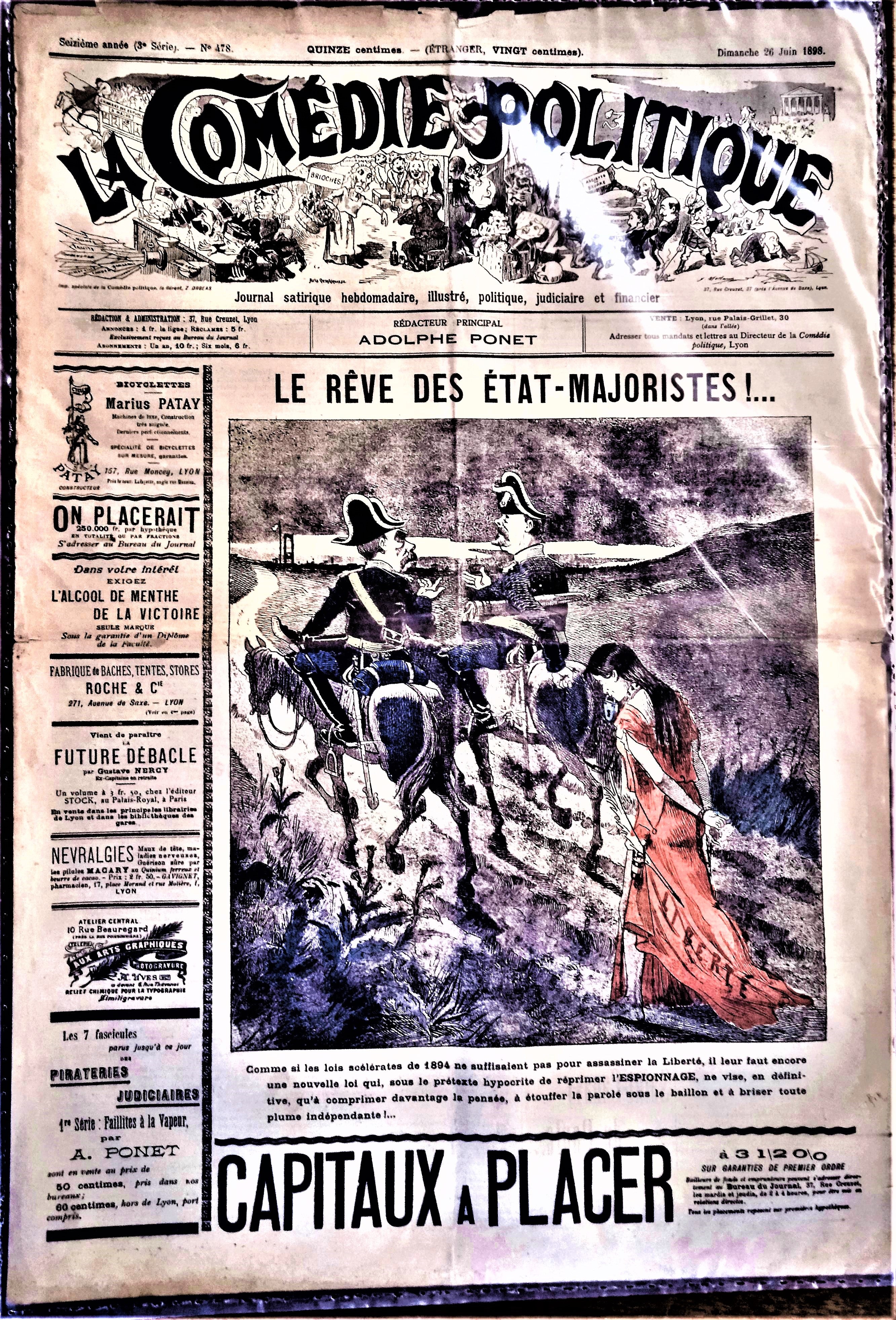 Authentique Journal occasion  satyrique et de caricature "La comédie politique" N°478    Du 26 Juin 1898