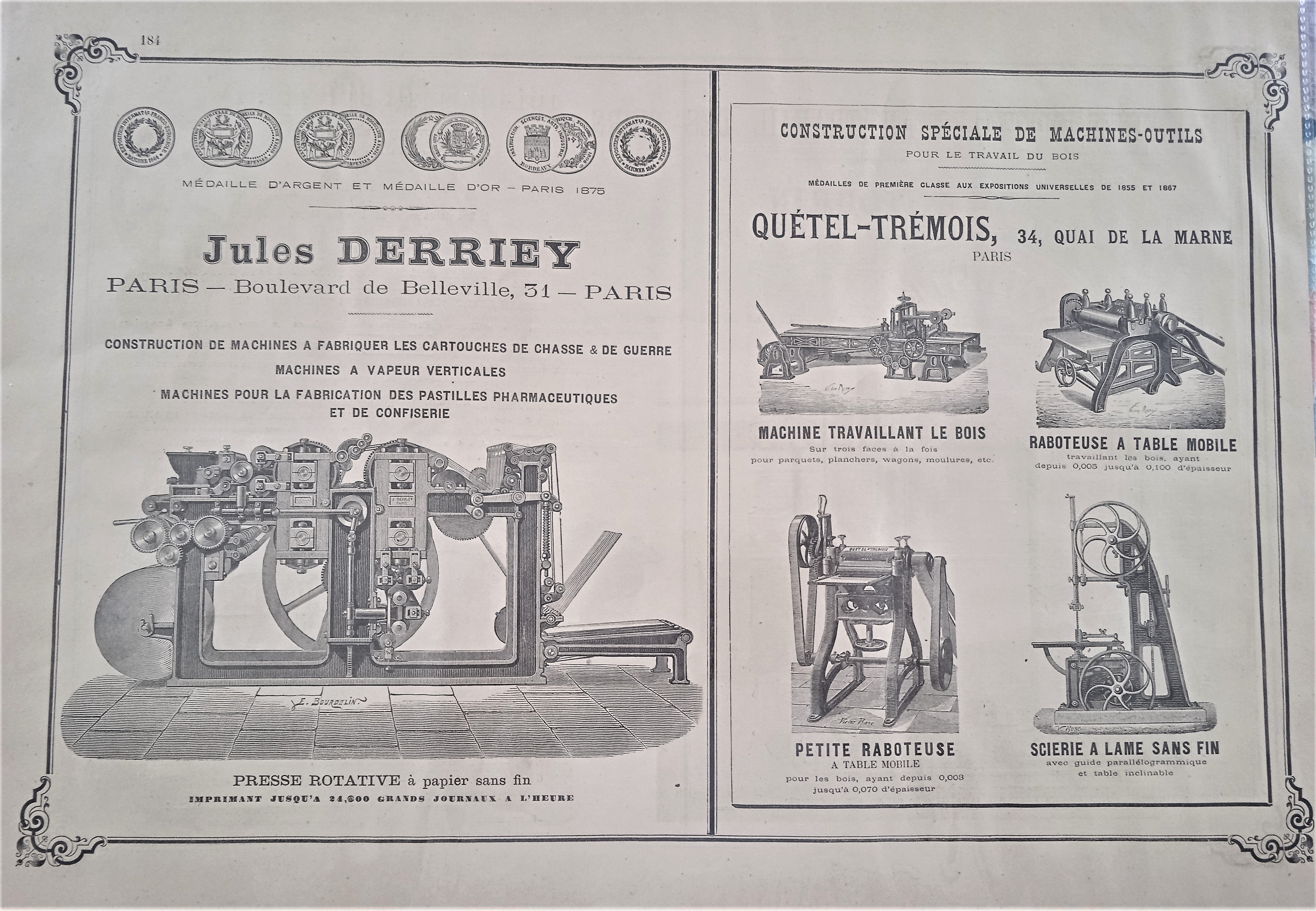 Planche N° 183 et 184  Dessins & Gravures Brevets Plans Marques