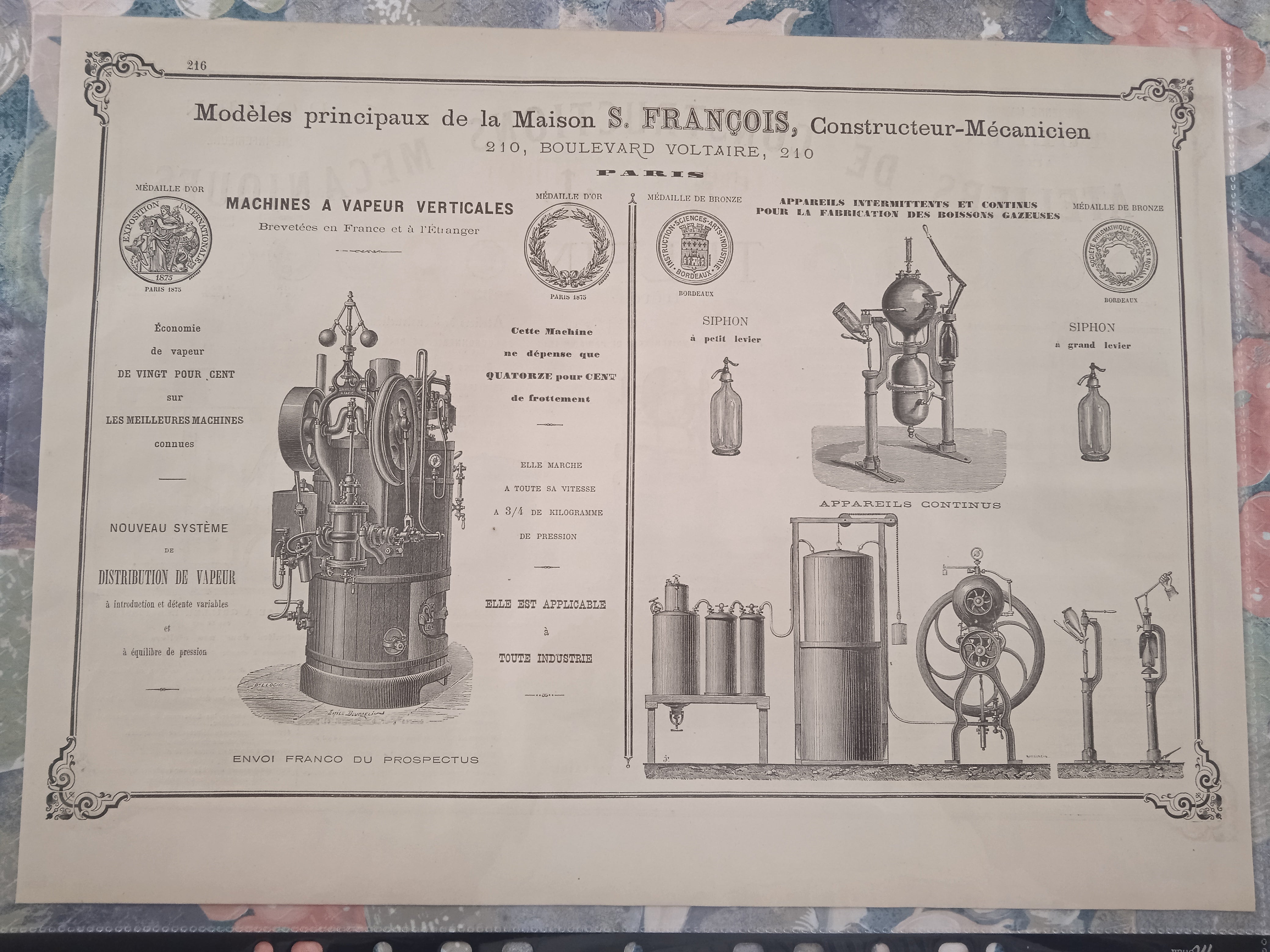 Planche N° 215 et 216  Dessins & Gravures Brevets Plans Marques