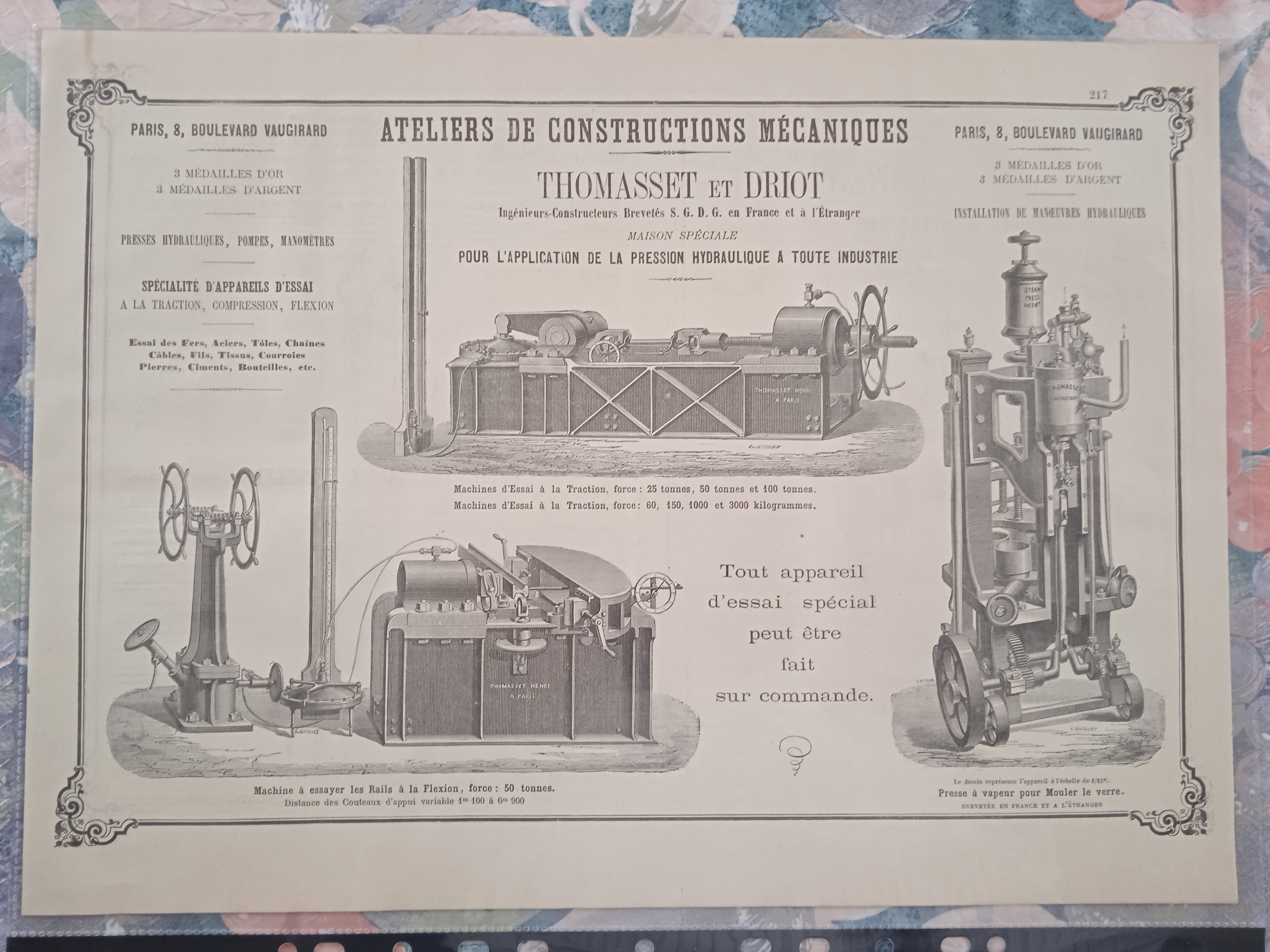 Planche  N° 217 et 218 Dessins & Gravures Brevets Plans Marques