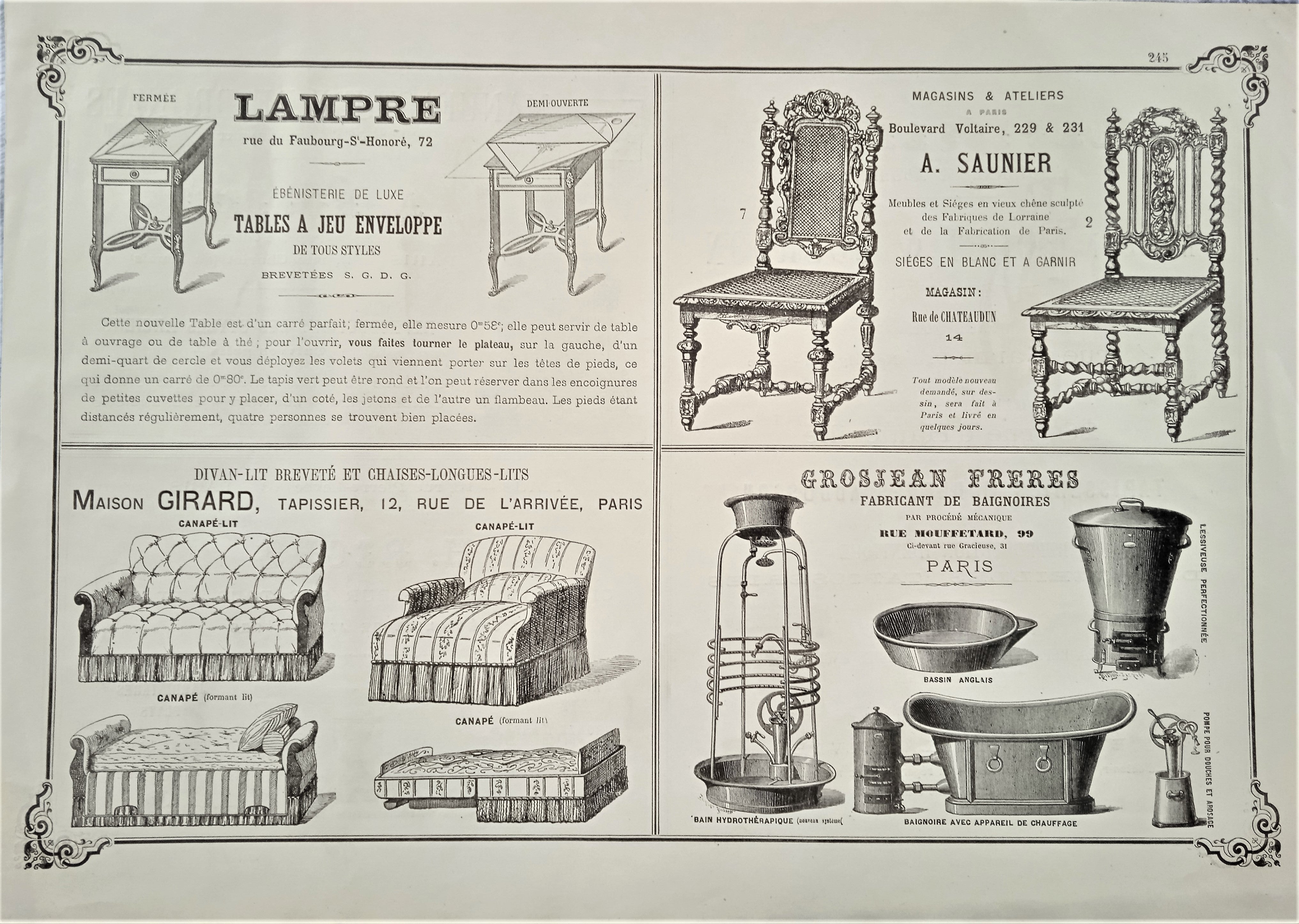 Planche  N° 245 et 246  Dessins & Gravures Brevets Plans Marques