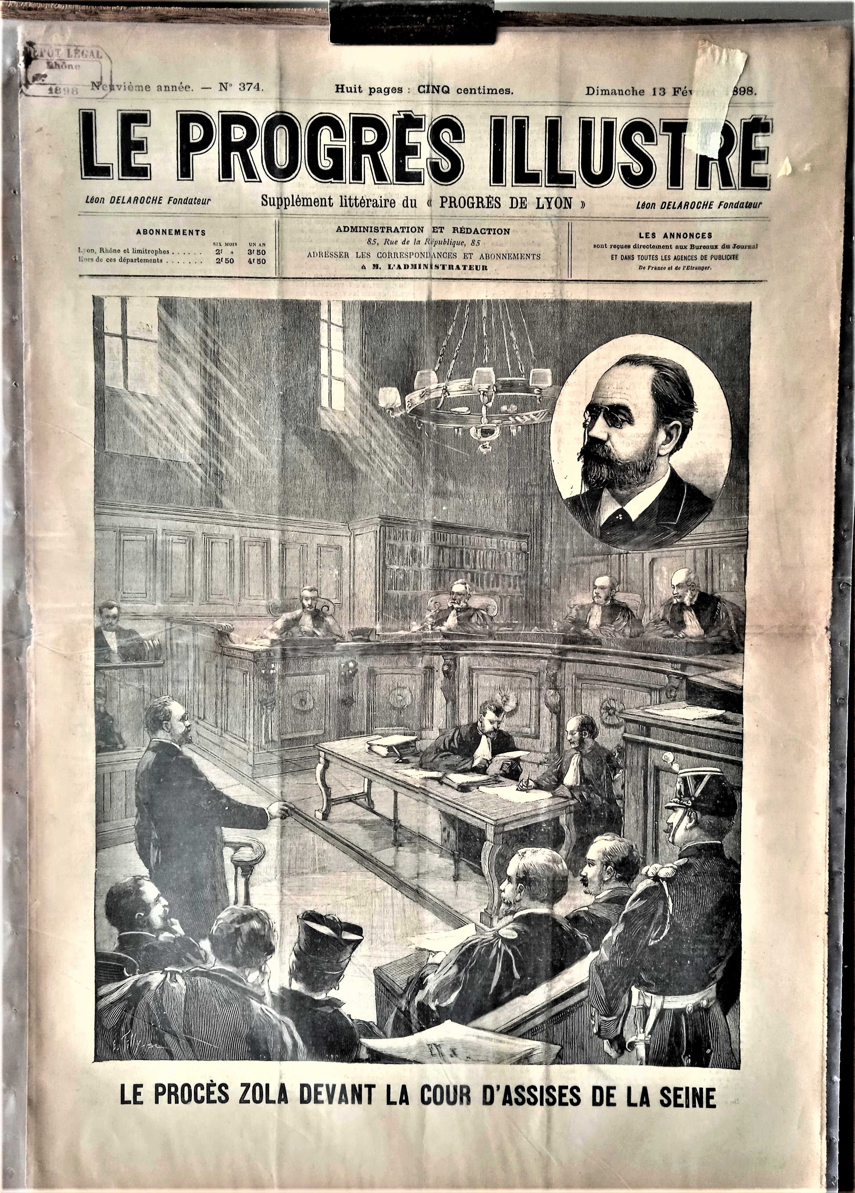 N°Jn 374 authentique journal Le Progrès Illustré  7e Année  N° 374 du  13 Février 1898 Procès Zola Assises  occasion