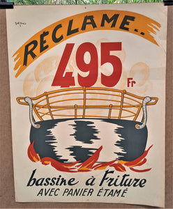 N° Jn11  Authentique affiche pub Dessin signé Joël Amic Bassin à friture    occasion 65 x 50  cm