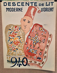 N° Jn14   Authentique affiche pub Dessin signé Joël Amic  Descente de lit moderne    occasion 65 x 50  cm