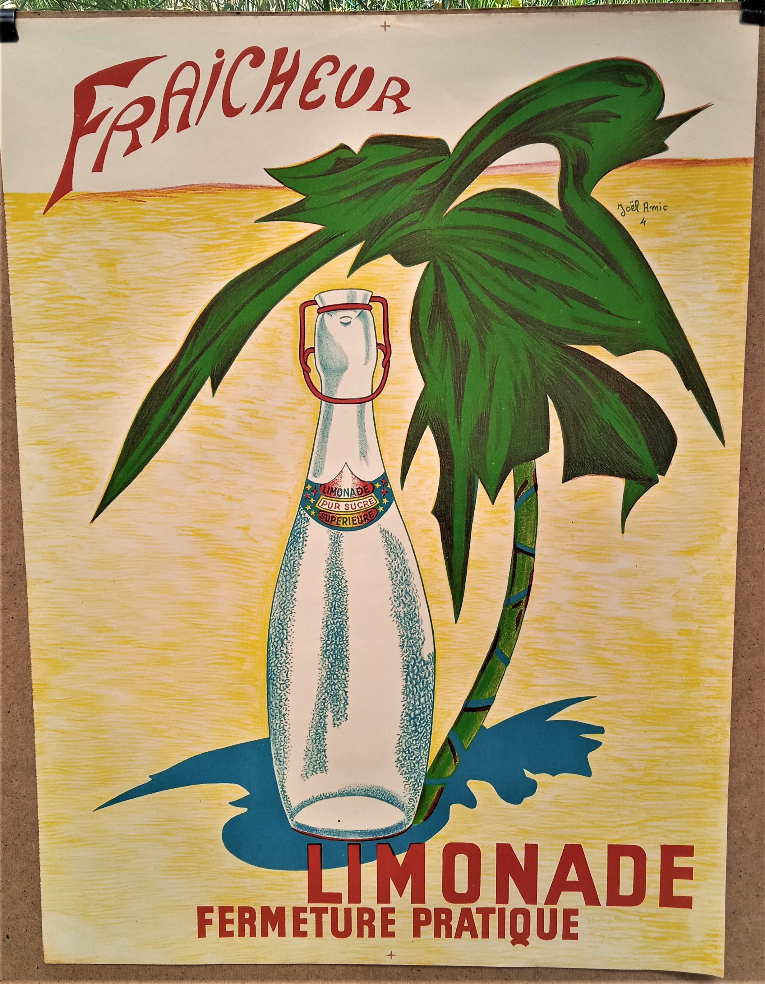 N° Jn17   Authentique affiche pub Dessin signé Joël Amic  Fraîcheur Limonade   occasion 65 x 50  cm