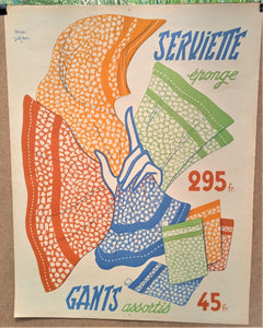 N° Jn20  Authentique affiche pub Dessin signé Joël Amic Serviette éponge    occasion 65 x 50  cm