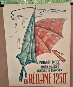 N° Jn7  Authentique affiche pub Dessin signé Joël Amic  Poignée Mode réclame occasion 65 x 50  cm