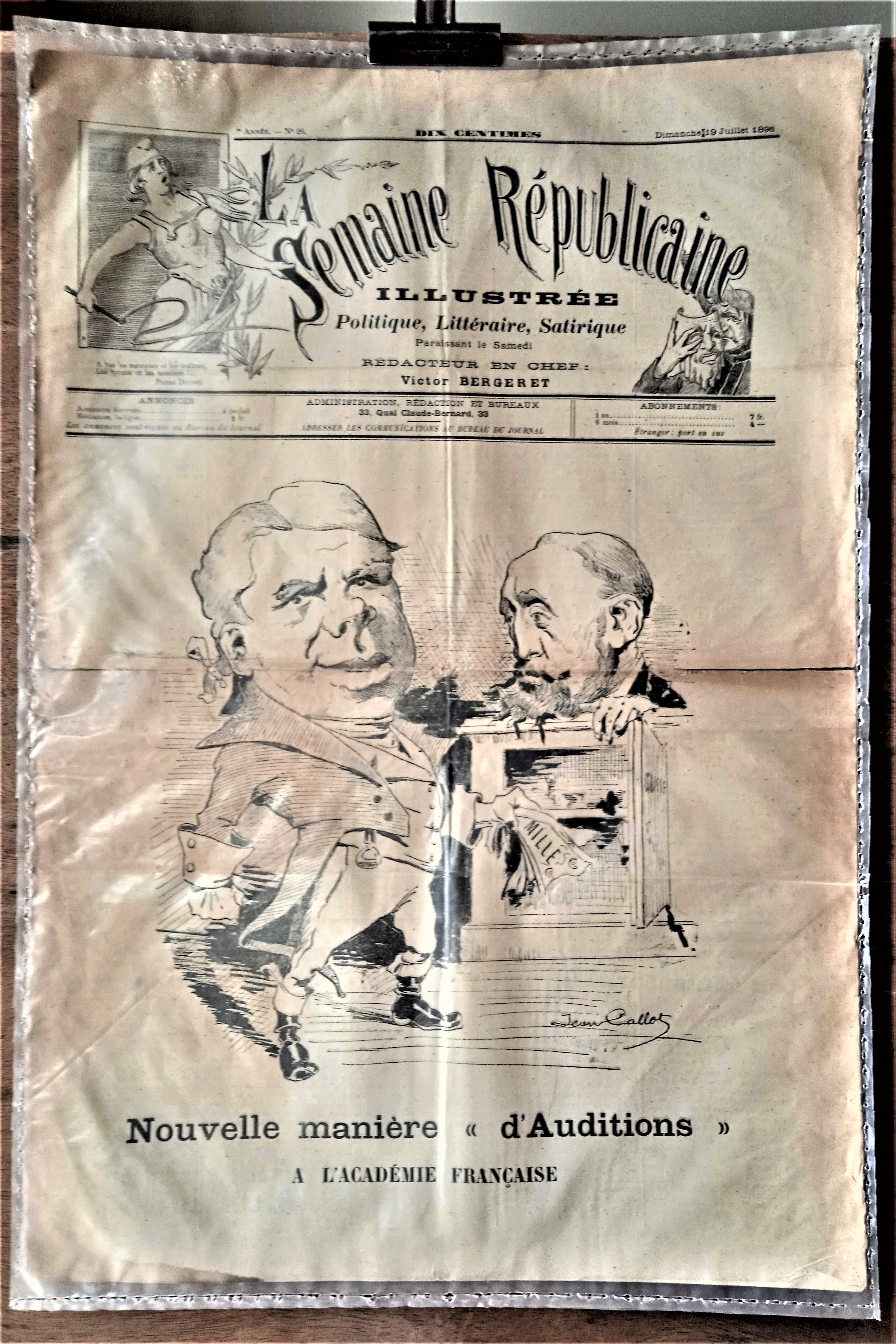 N°Jn 26   Authentique journal  La Semaine Républicaine N° 26  Du 19 Juillet 1898  Dessin signé Jean Callot       occasion