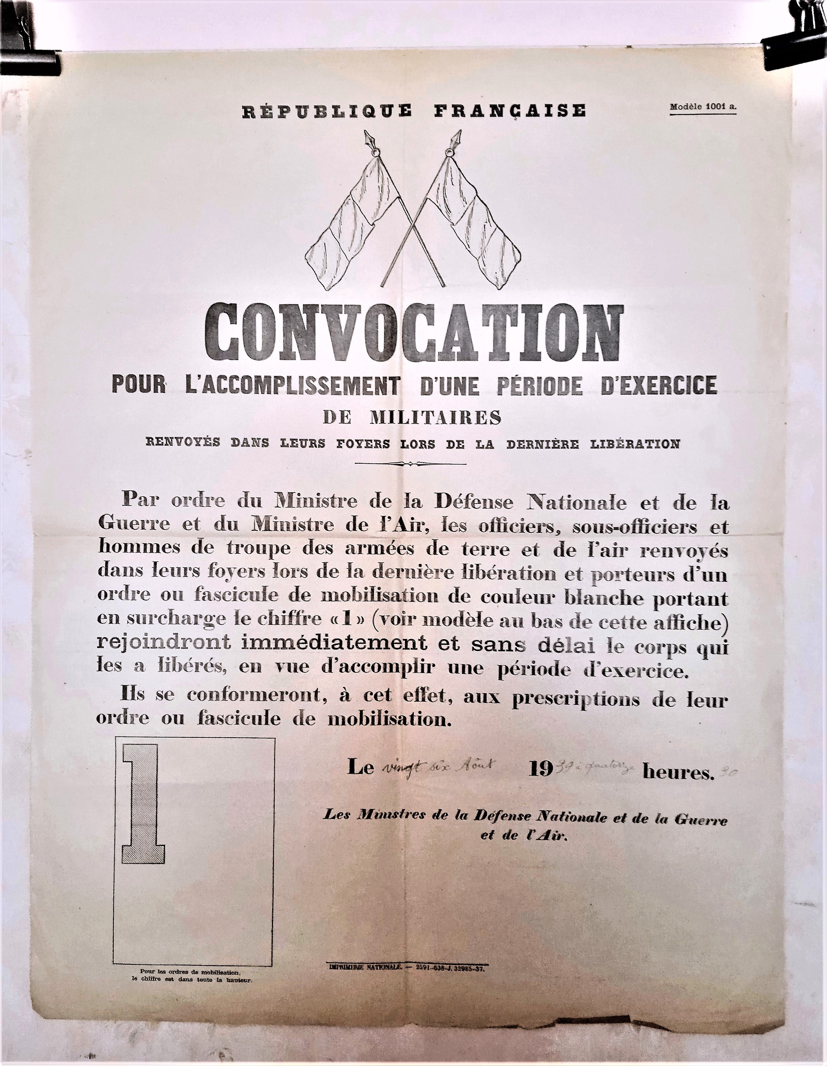 T2 A 151 Convocation  Ordre de mobilisation N° 1  du 26 Août 1939  occasion