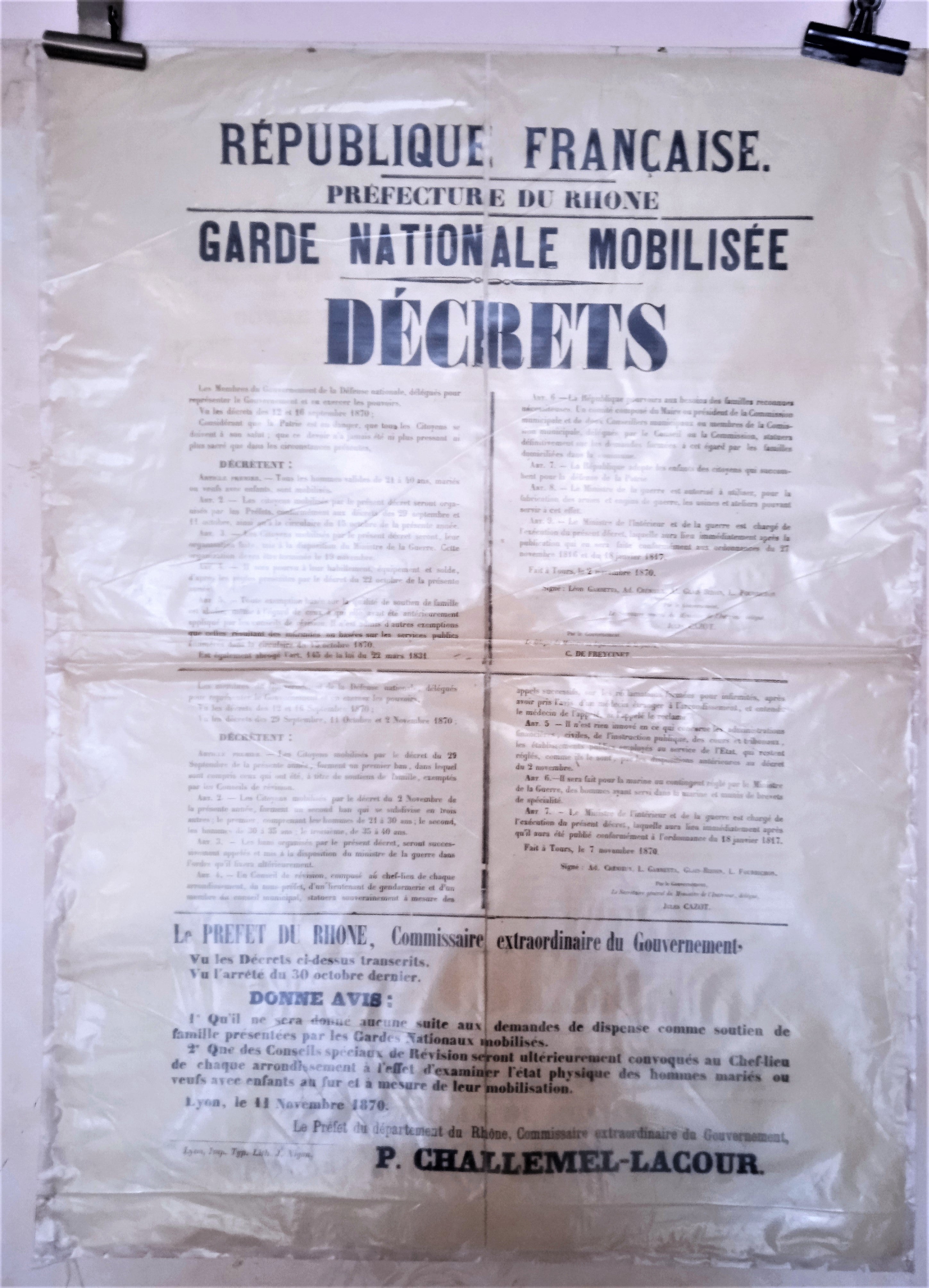 T2 A 171 Garde Nationale Mobilisée Décret de Challemel Lacour du 11 Novembre 1870 occasion