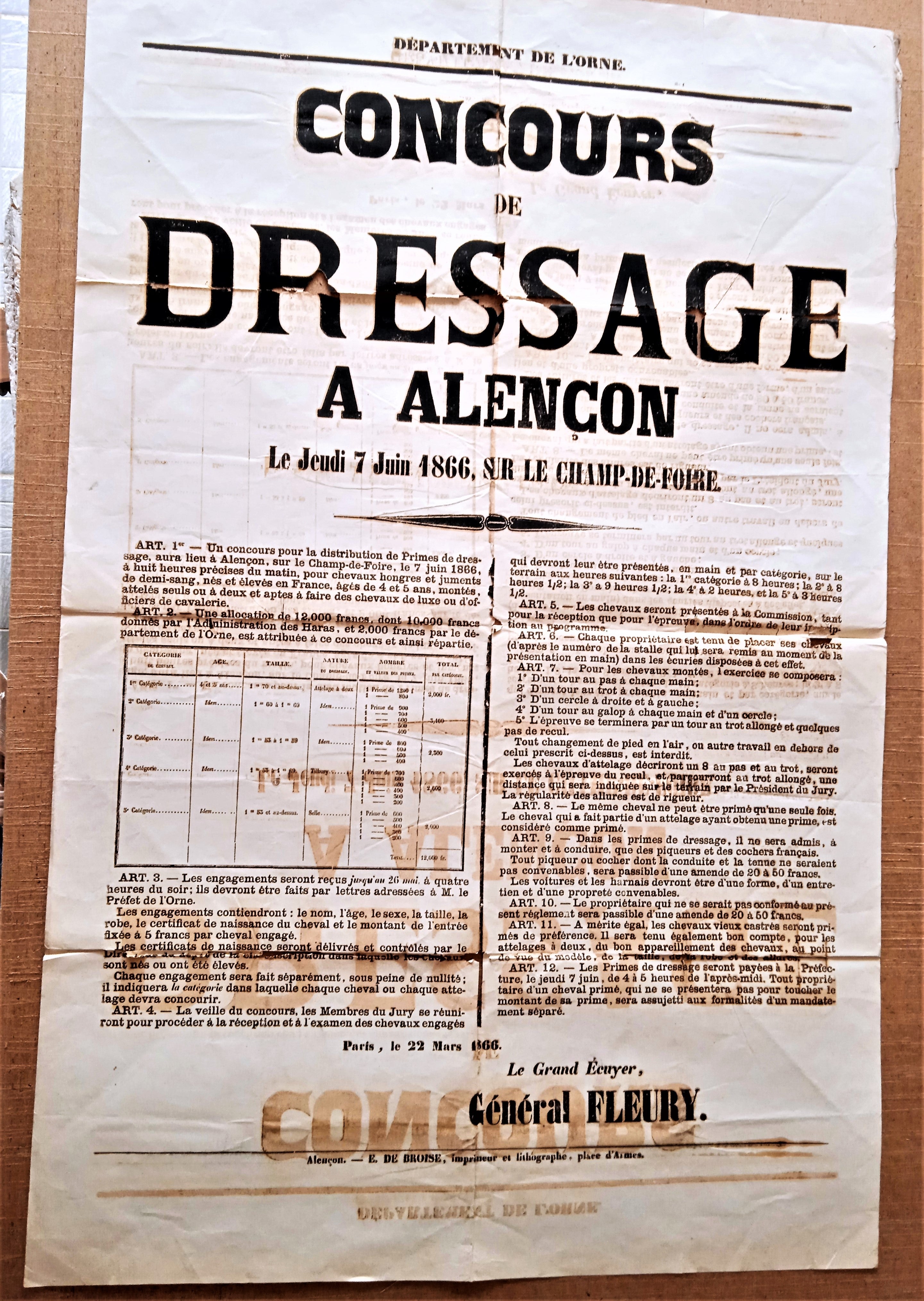 T2  A 195 Concours de dressage à Alençon du 7 Juin 1866 occasion