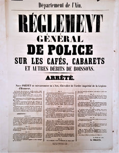 T2  A 9 Affiche Règlement Général De Police sur les débits de boissons occasion